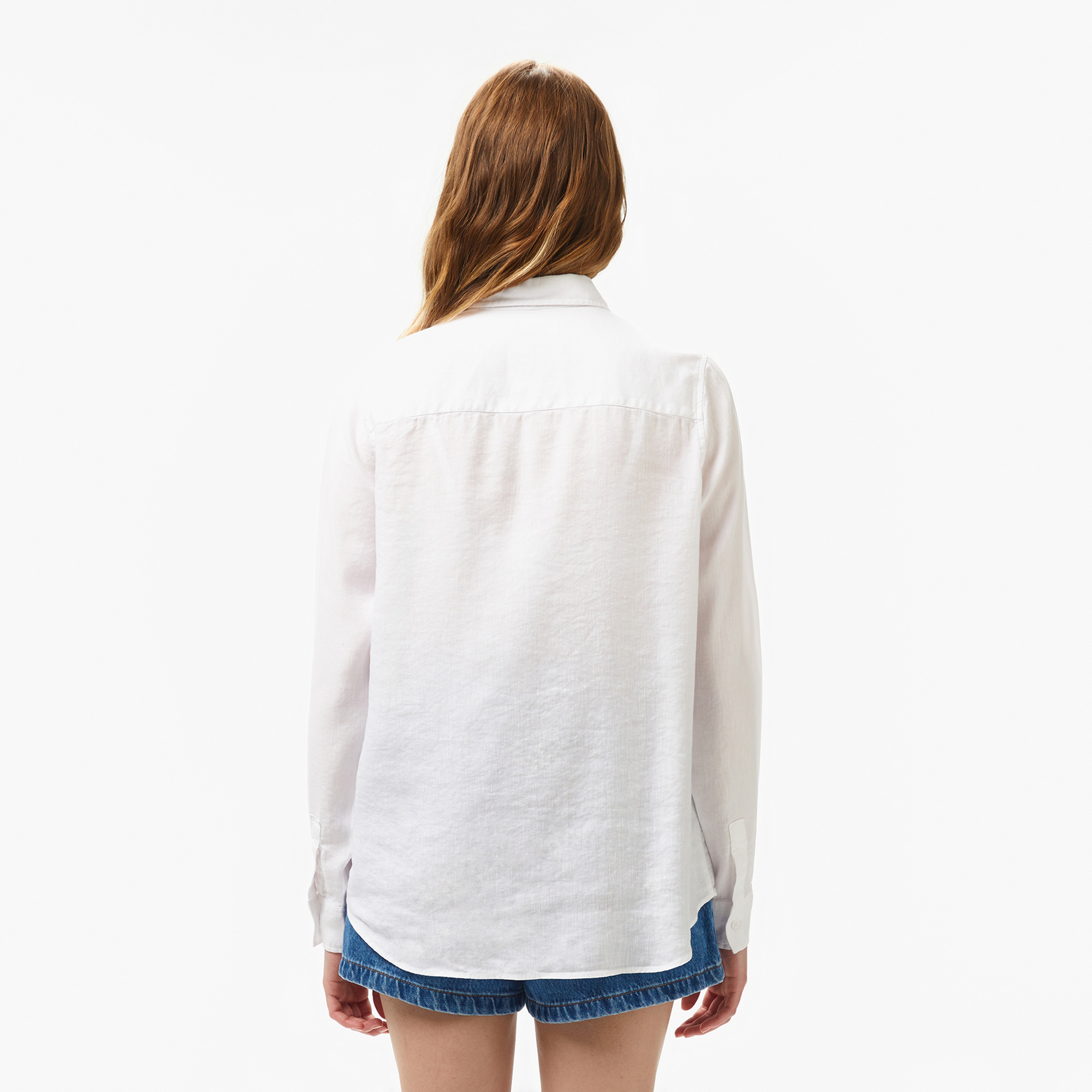 Kadın Relaxed Fit Keten Beyaz Gömlek