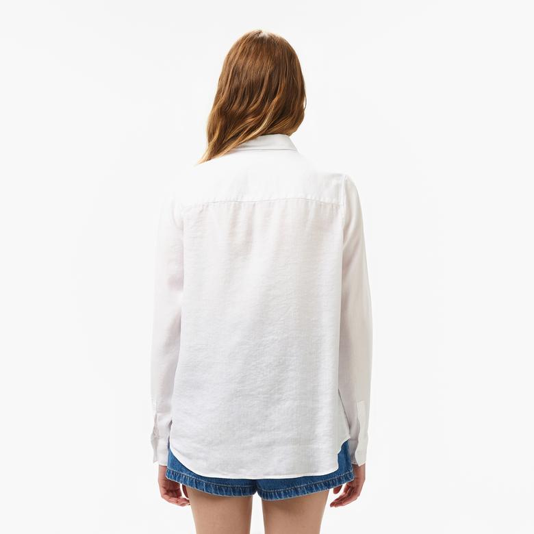 Kadın Relaxed Fit Keten Beyaz Gömlek