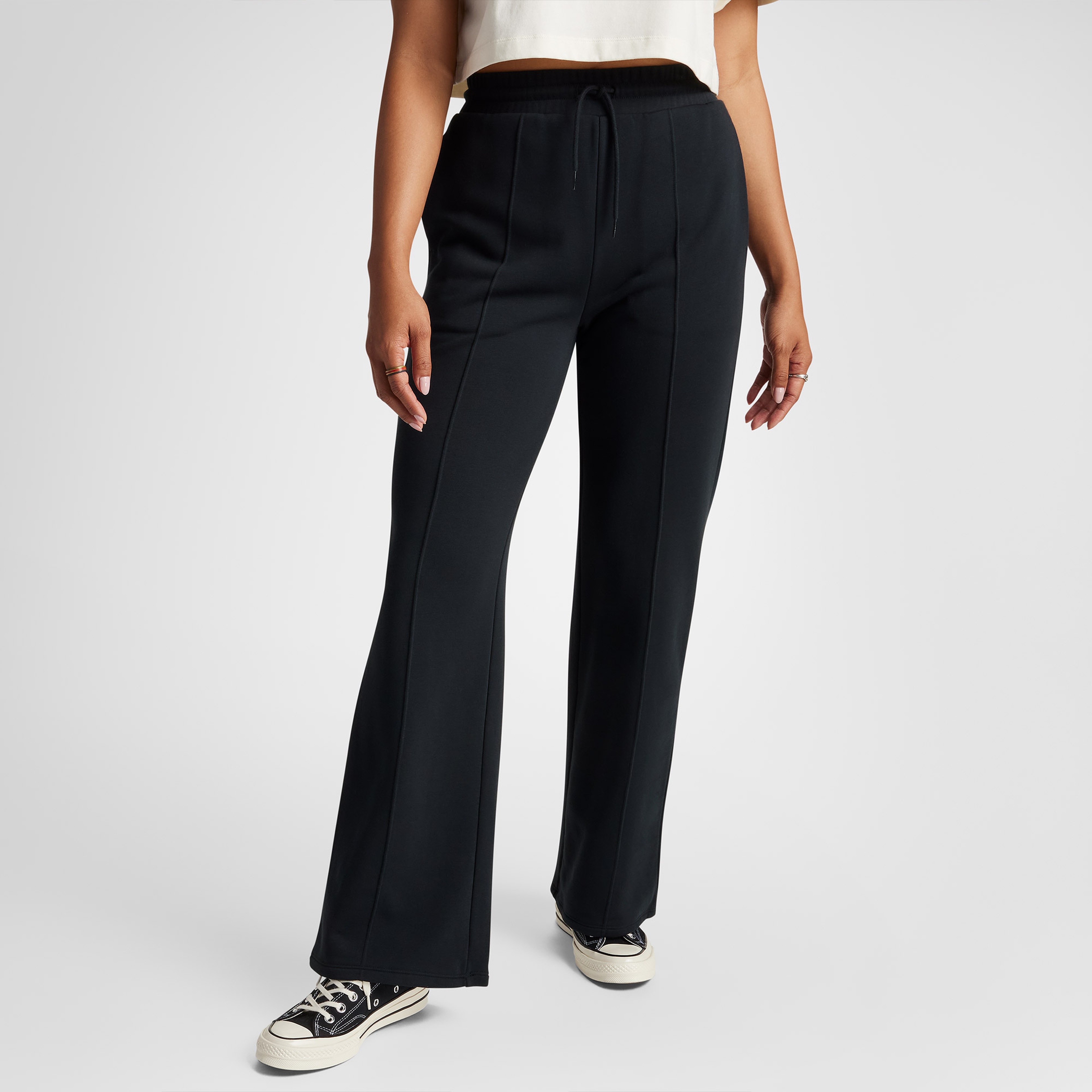 Converse Wide-Leg French Terry Kadın Siyah Eşofman Altı