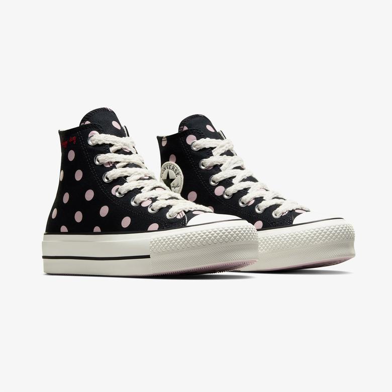 Converse Chuck Taylor All Star Lift Polka Dots Kadın Siyah Platform Sneaker