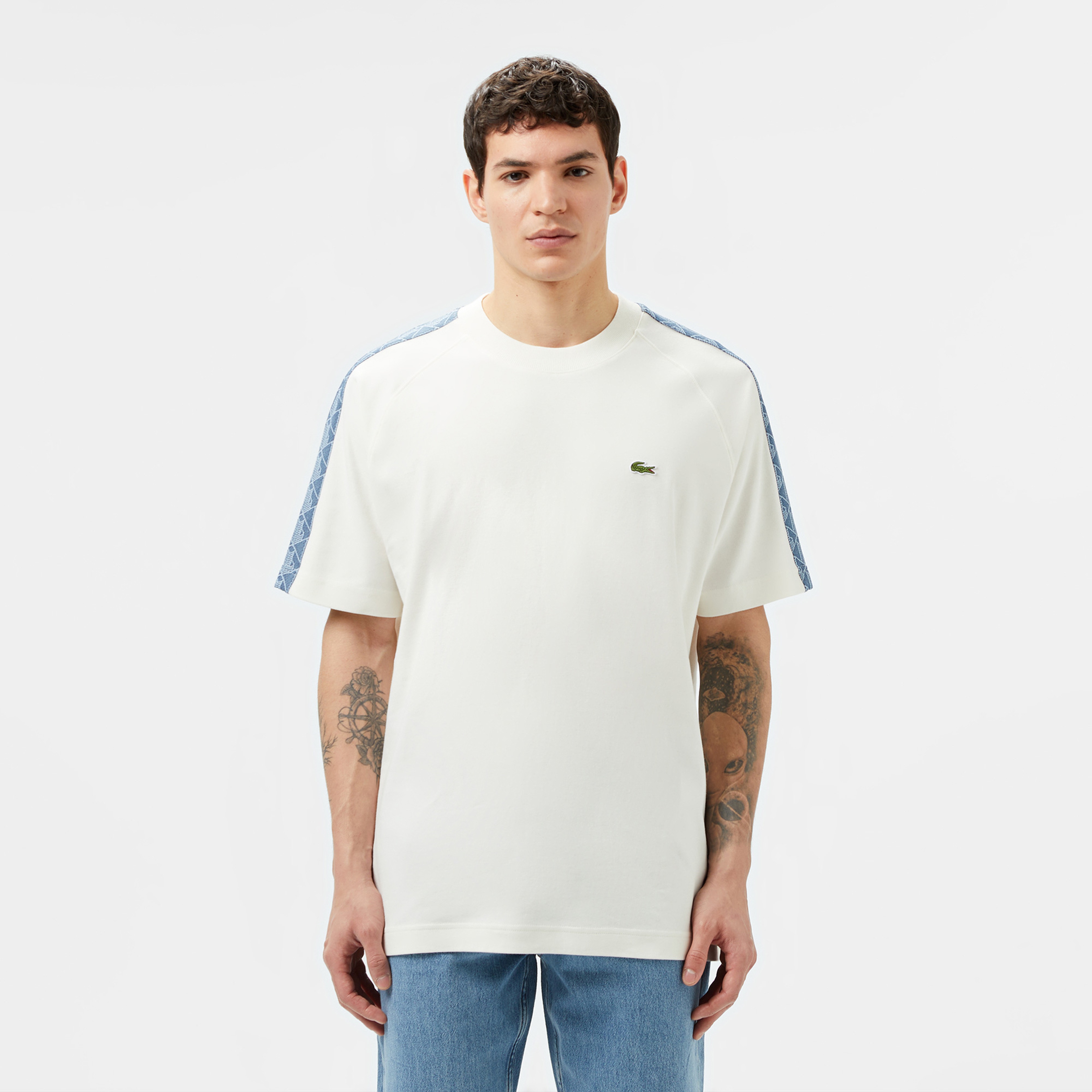 Erkek Oversize Fit Bisiklet Yaka Baskılı Beyaz T-Shirt
