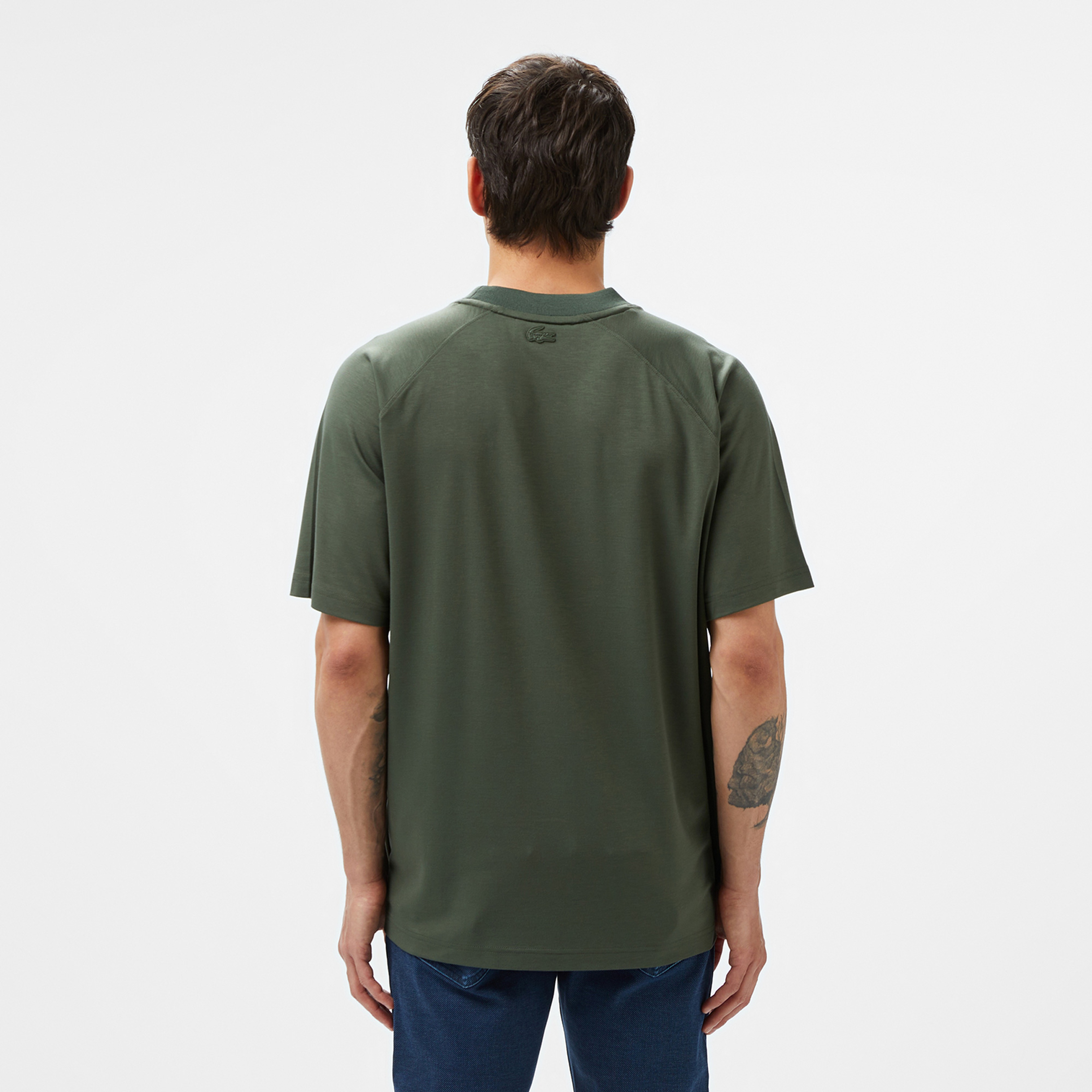Erkek Oversize Fit Bisiklet Yaka Koyu Yeşil T-Shirt