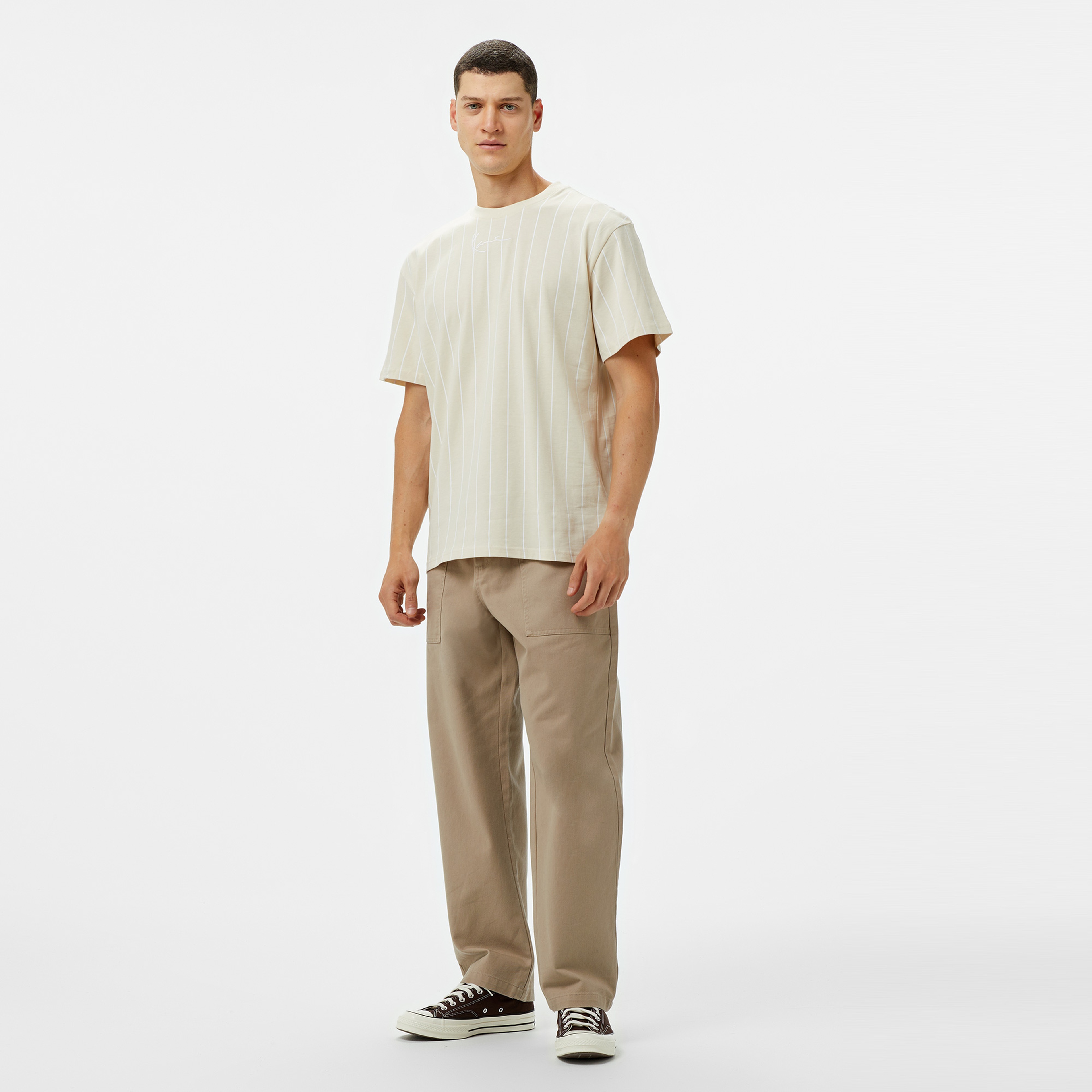 Karl Kani Small Signature Essential Pinstripe Erkek Krem T-Shirt