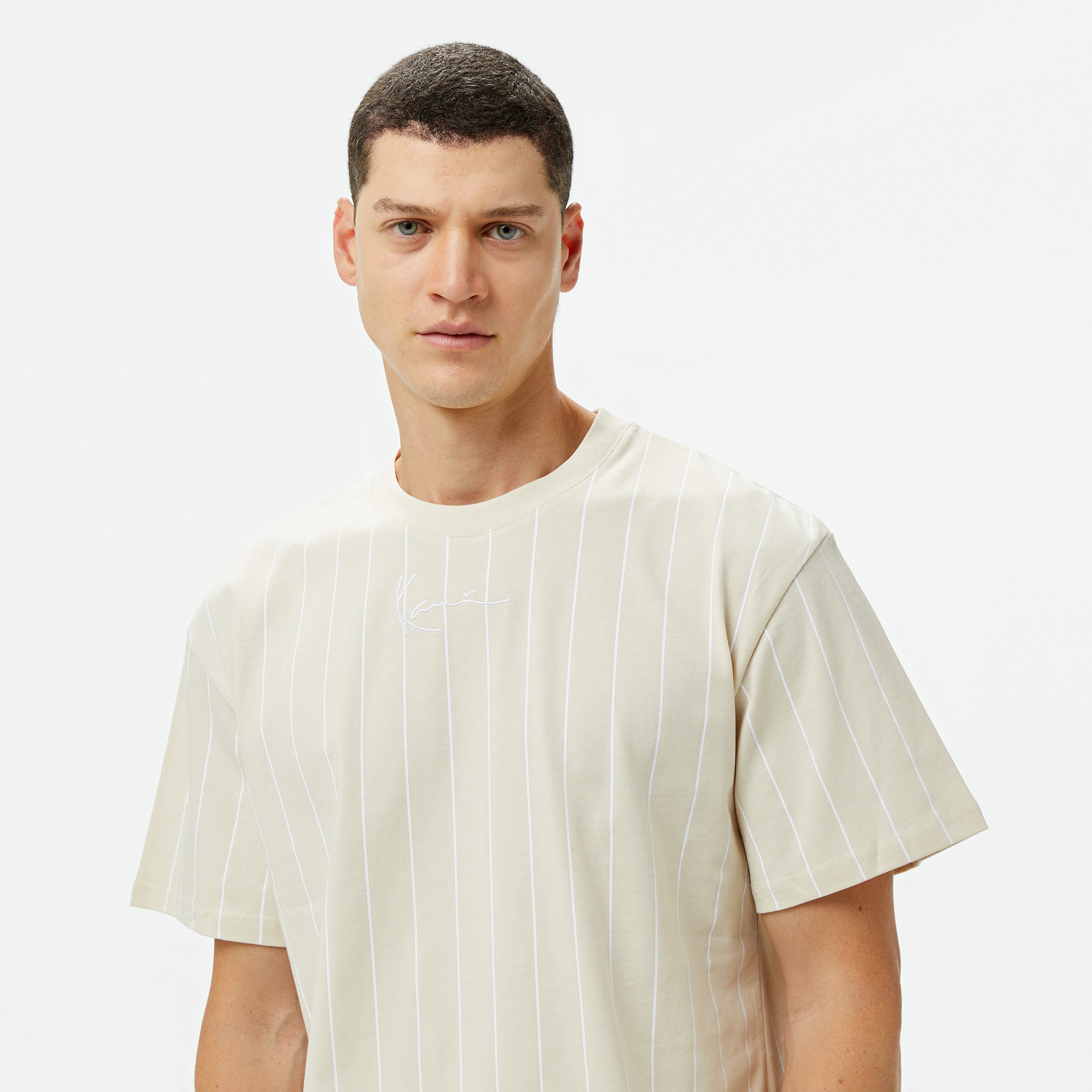Karl Kani Small Signature Essential Pinstripe Erkek Krem T-Shirt