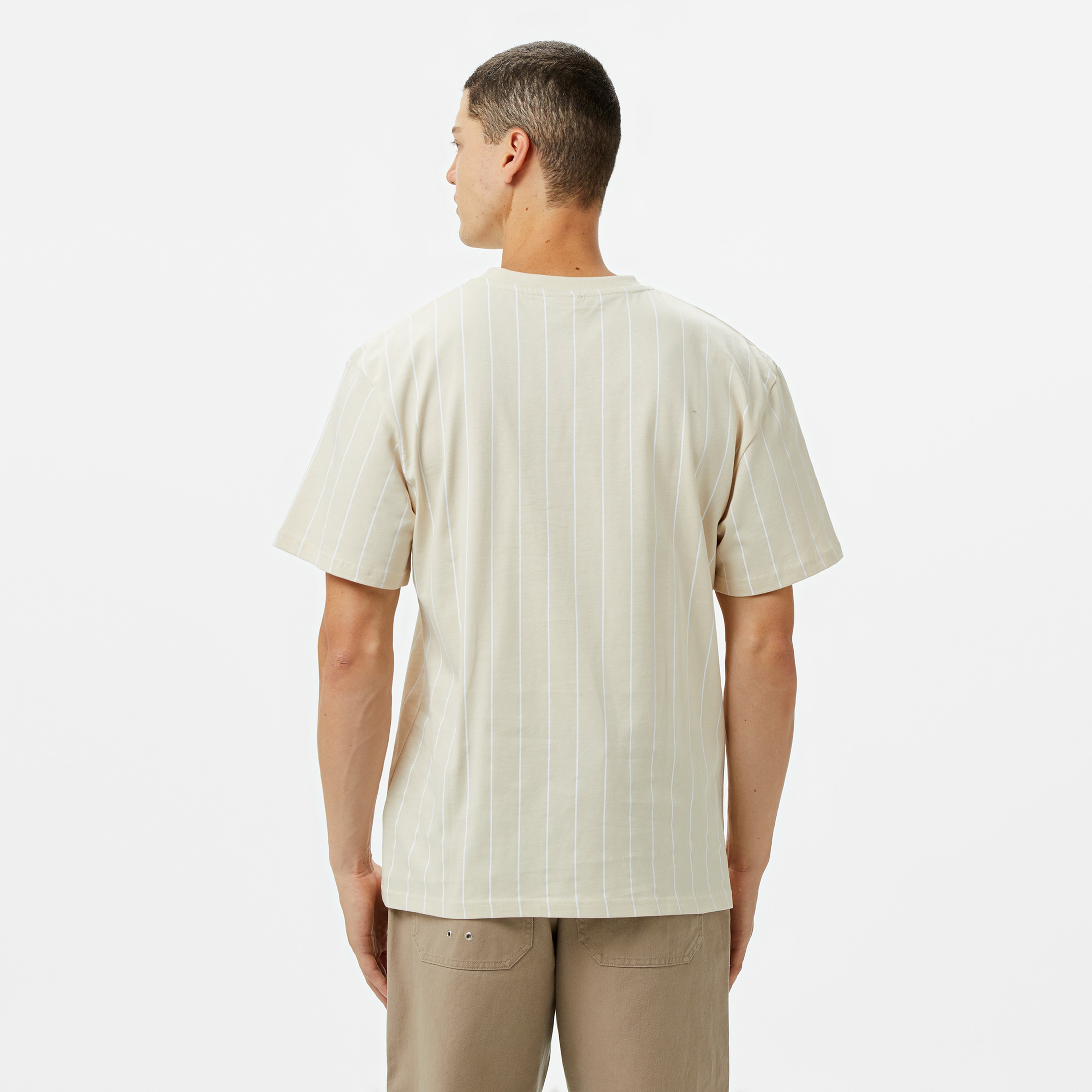 Karl Kani Small Signature Essential Pinstripe Erkek Krem T-Shirt