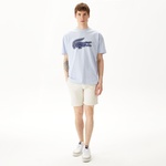 Erkek Relaxed Fit Bisiklet Yaka Baskılı Mavi T-Shirt