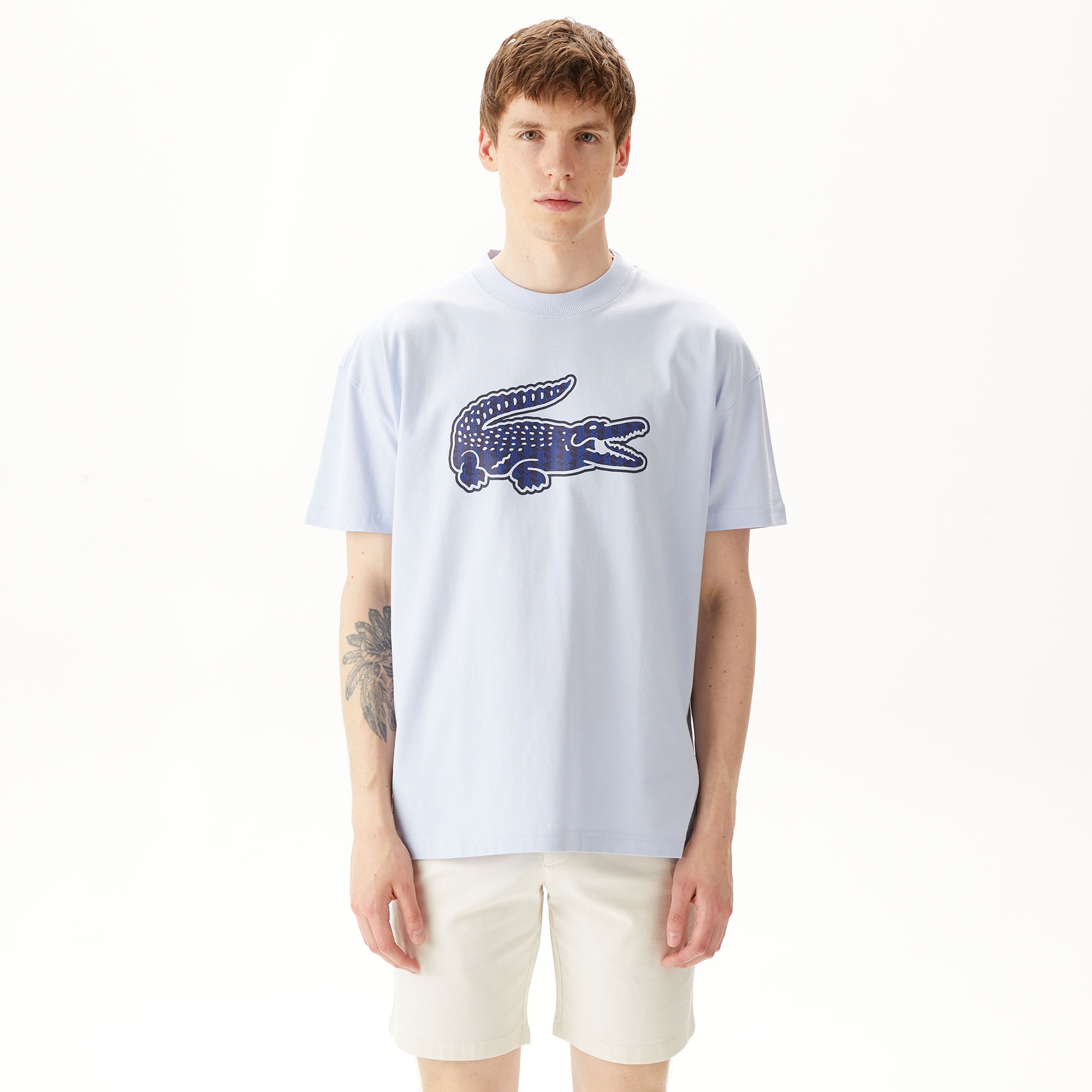 Erkek Relaxed Fit Bisiklet Yaka Baskılı Beyaz T-Shirt