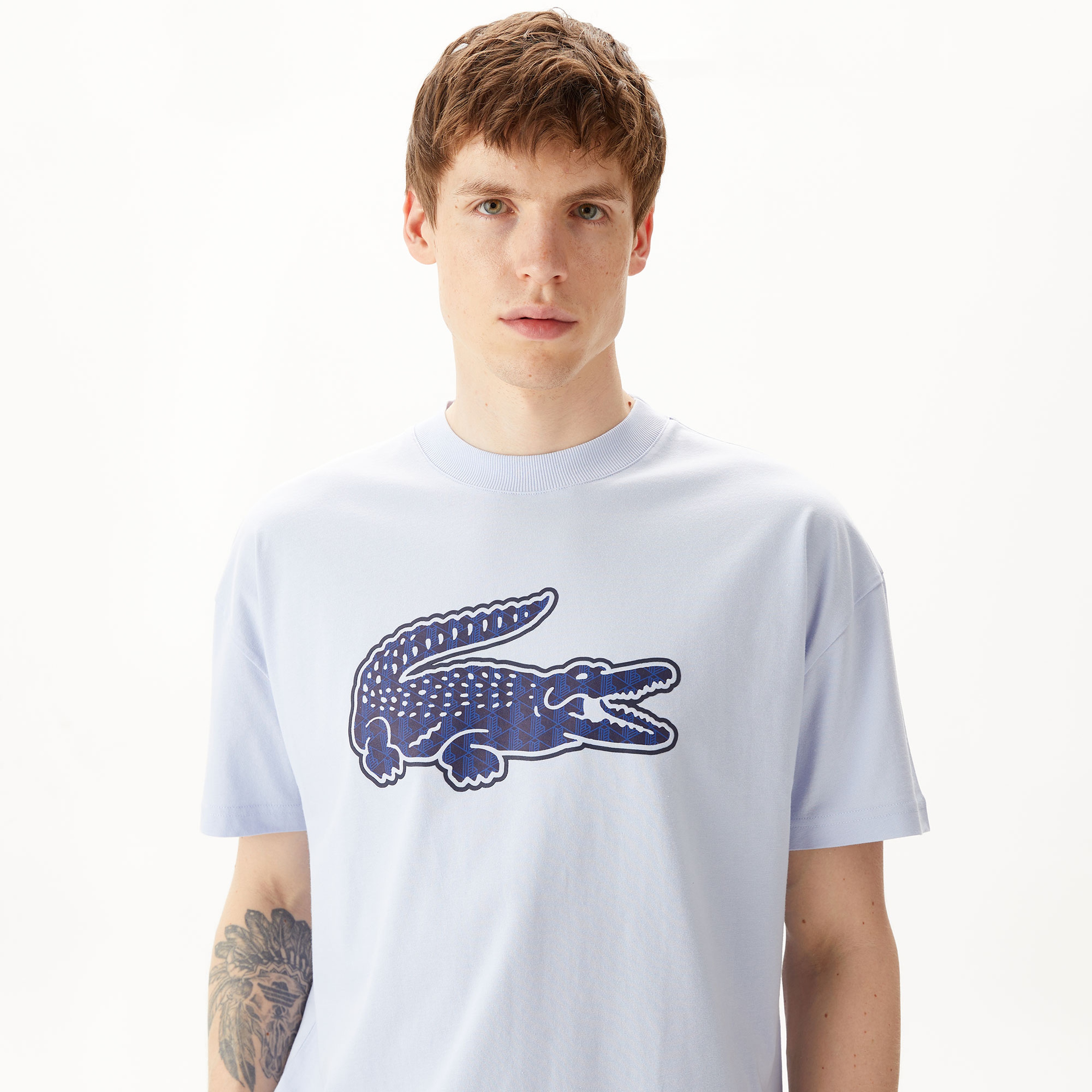 Erkek Relaxed Fit Bisiklet Yaka Baskılı Beyaz T-Shirt