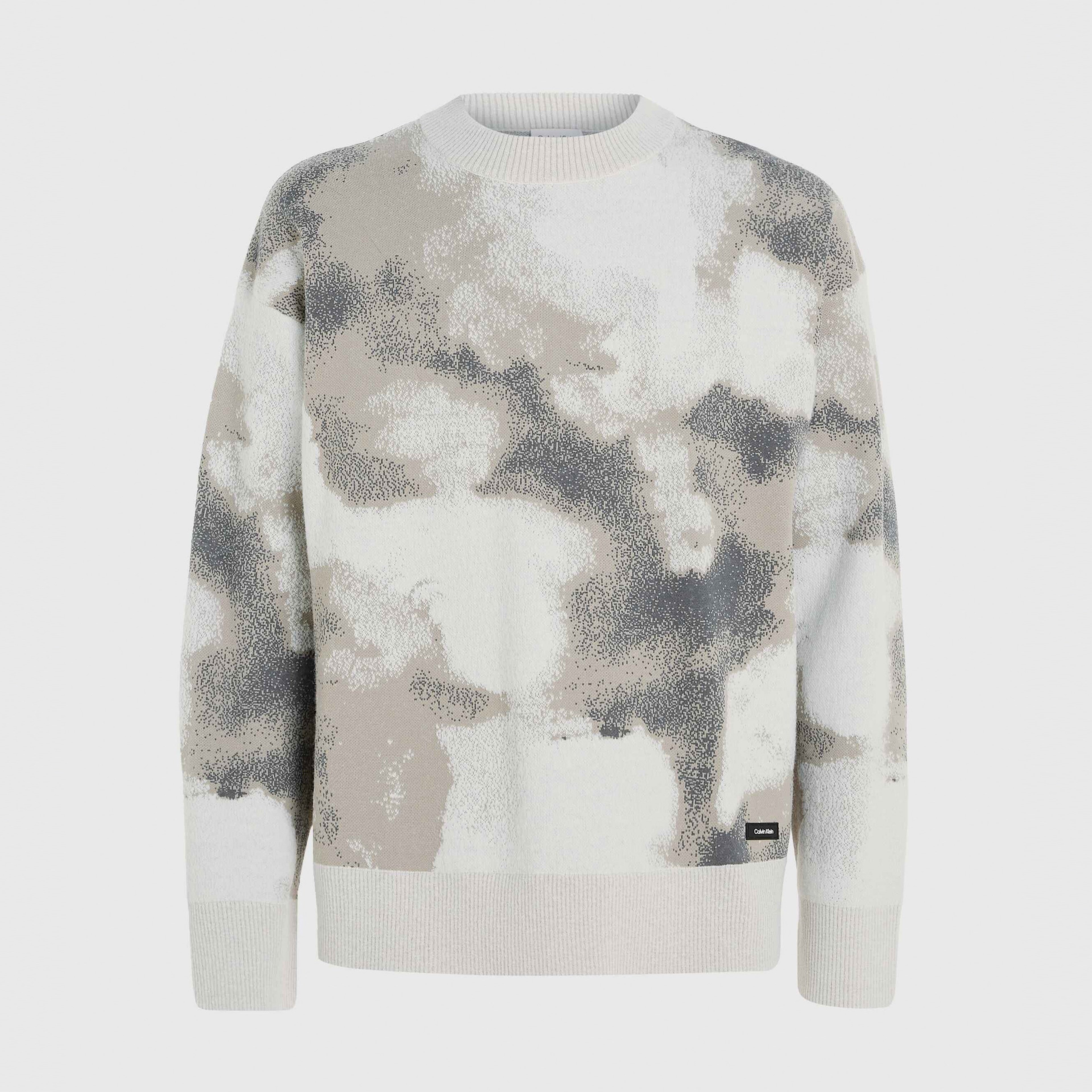 Calvin Klein All-Over-Print Erkek Bej Sweatshirt