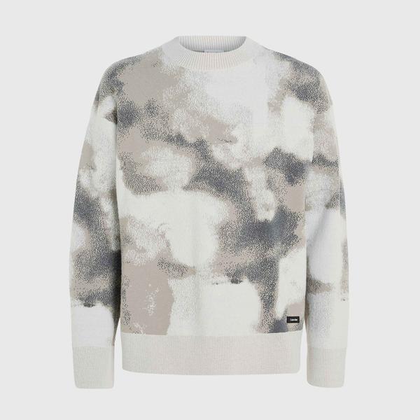 Calvin Klein All-Over-Print Erkek Bej Sweatshirt