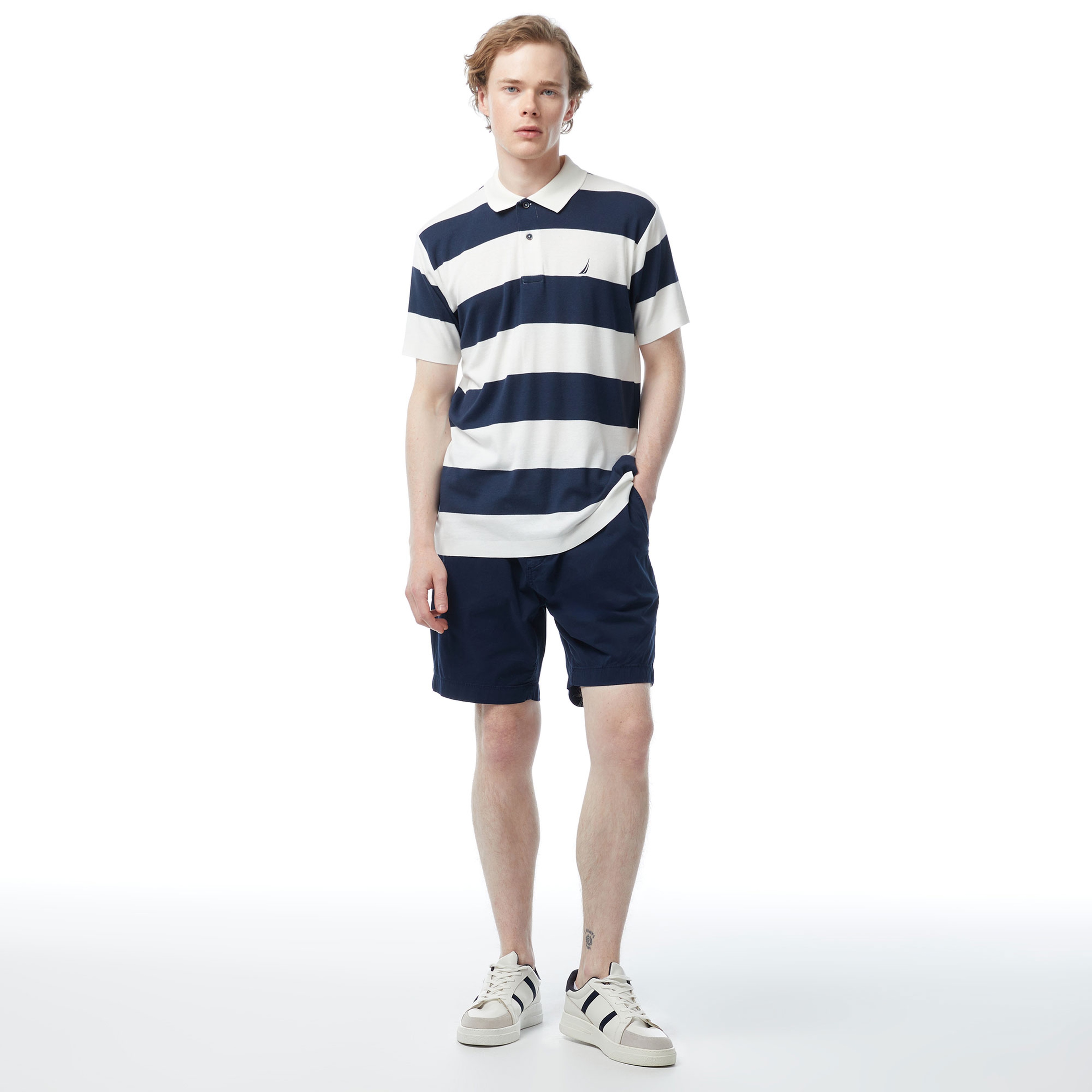 Nautica Erkek Lacivert Classic Fit Kısa Kollu Çizgili Polo Yaka T-Shirt