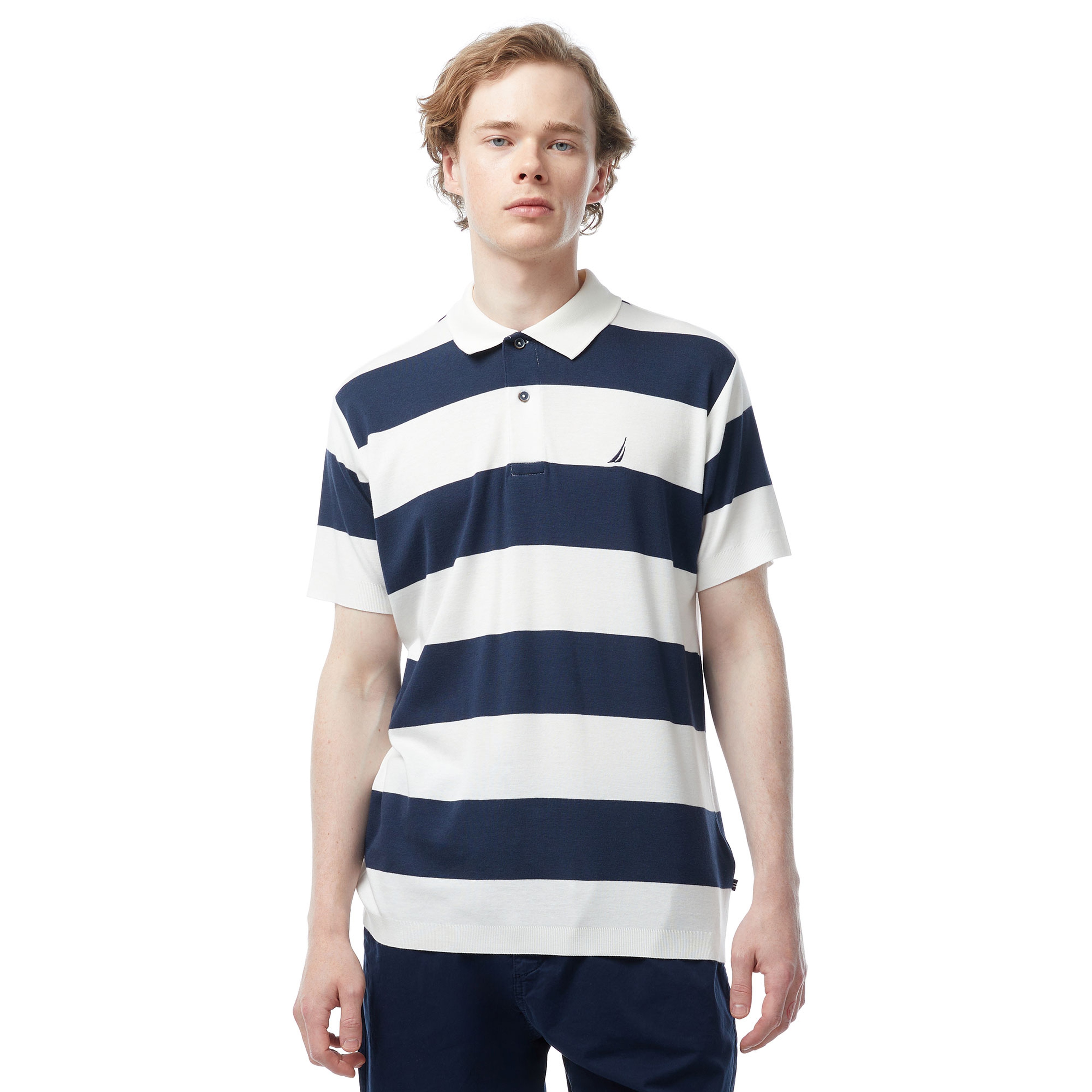 Nautica Erkek Lacivert Classic Fit Kısa Kollu Çizgili Polo Yaka T-Shirt