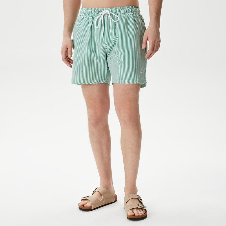 Nautica Erkek Yeşil Regular Fit Çizgili Deniz Şortu