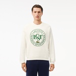 Lacoste Loose Fit Printed Fleece Unisex Krem Sweatshirt