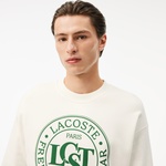 Lacoste Loose Fit Printed Fleece Unisex Krem Sweatshirt