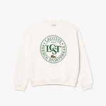 Lacoste Loose Fit Printed Fleece Unisex Krem Sweatshirt