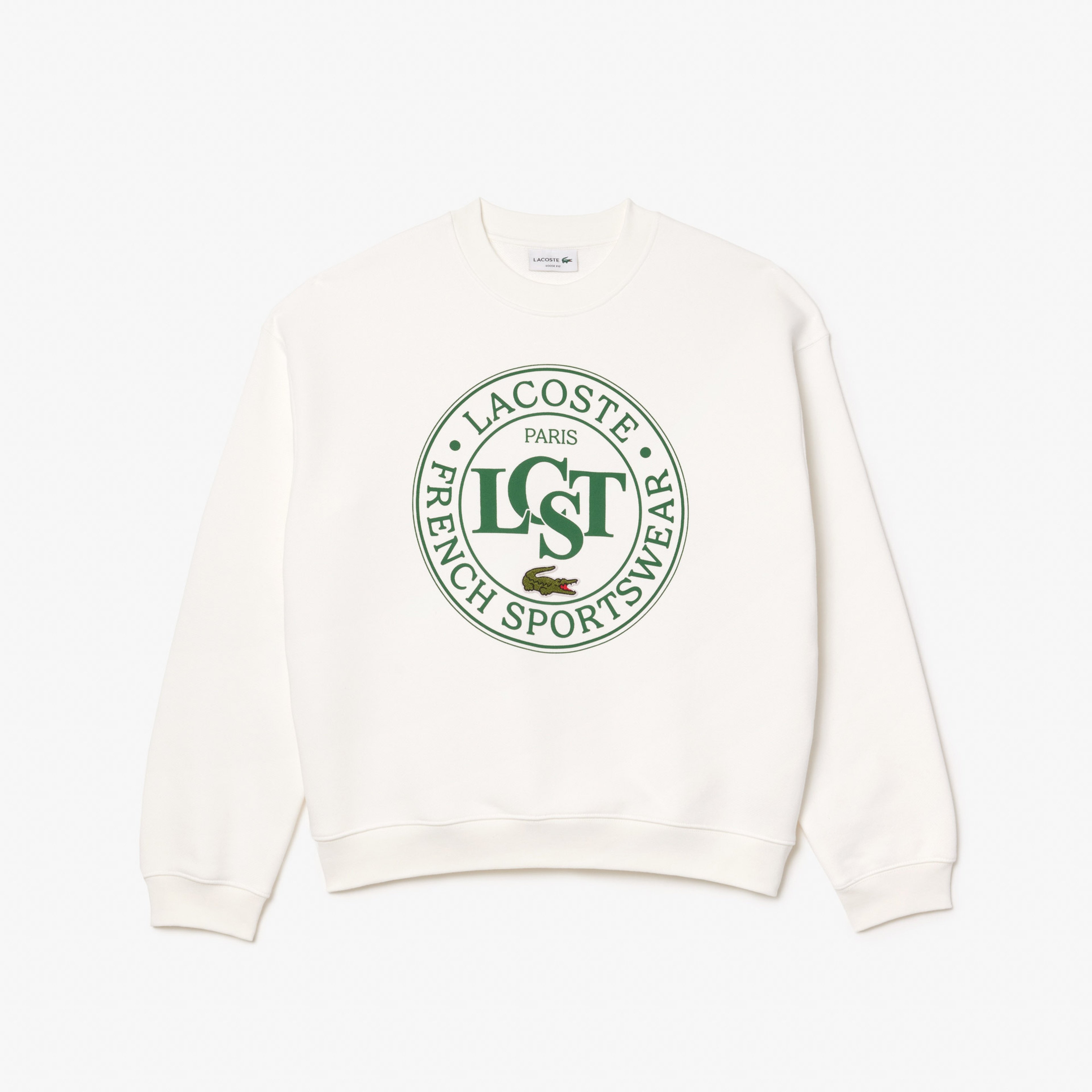 Lacoste Loose Fit Printed Fleece Unisex Krem Sweatshirt