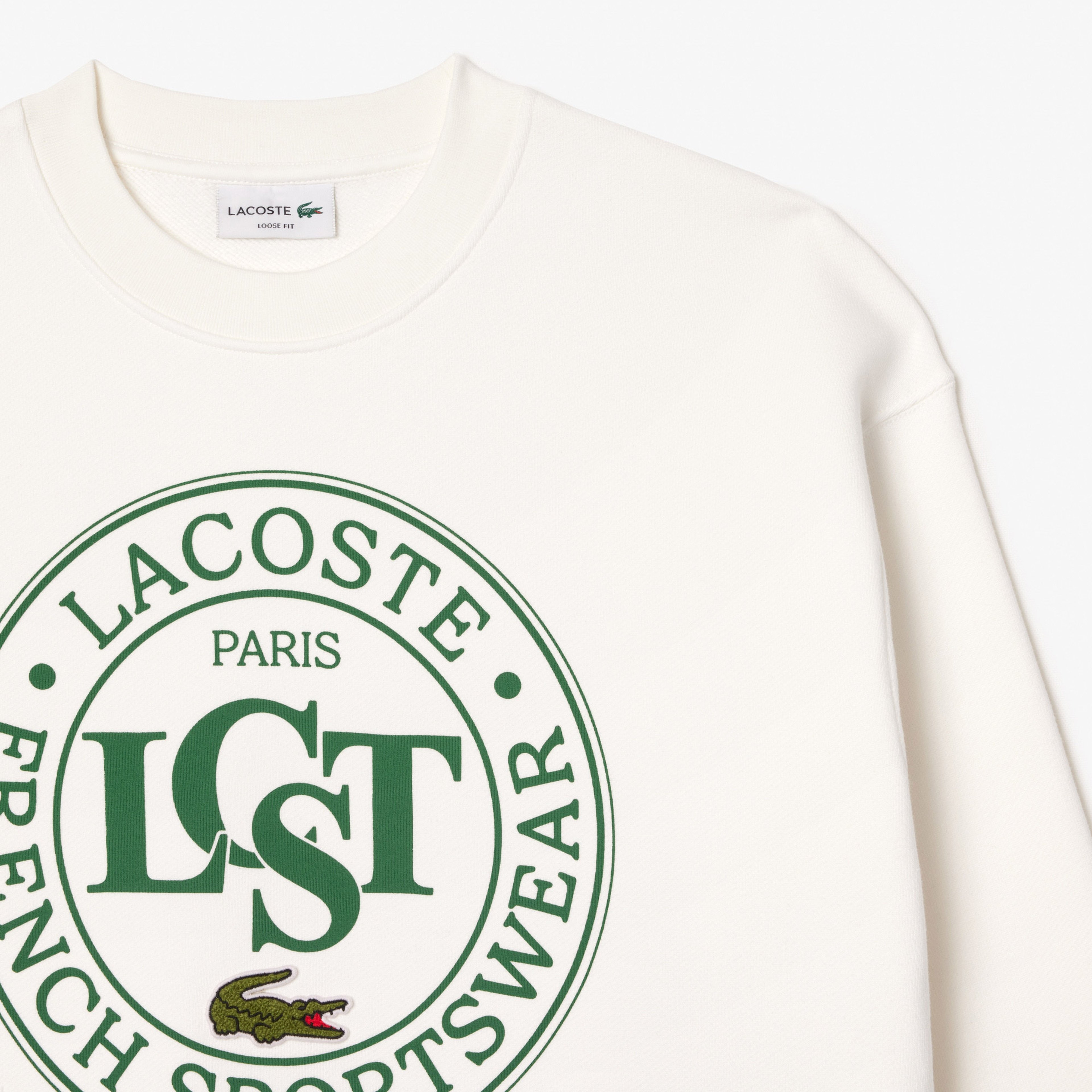 Lacoste Loose Fit Printed Fleece Unisex Krem Sweatshirt