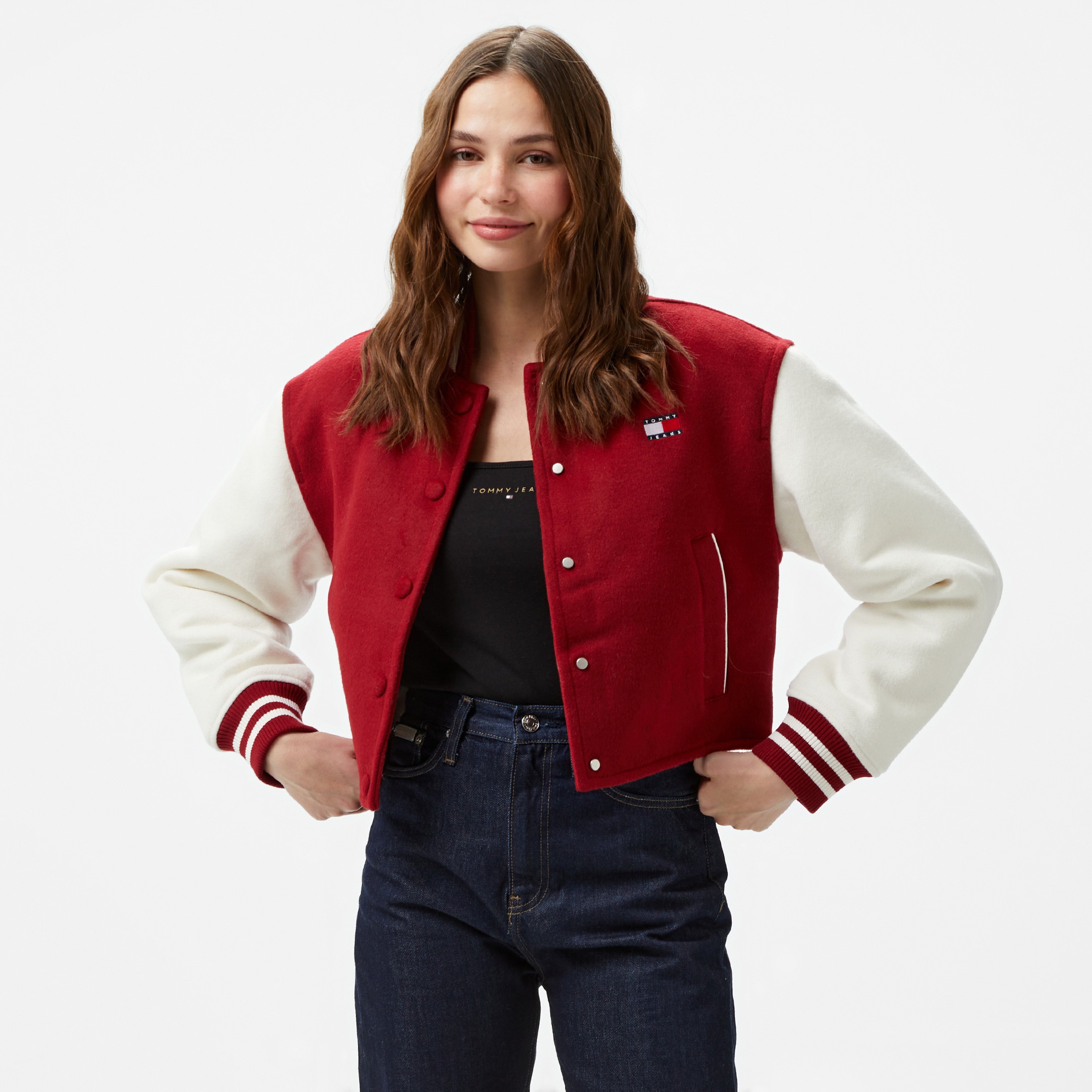 Tommy Jeans Crp Varsity Kadın Kirmizi Ceket