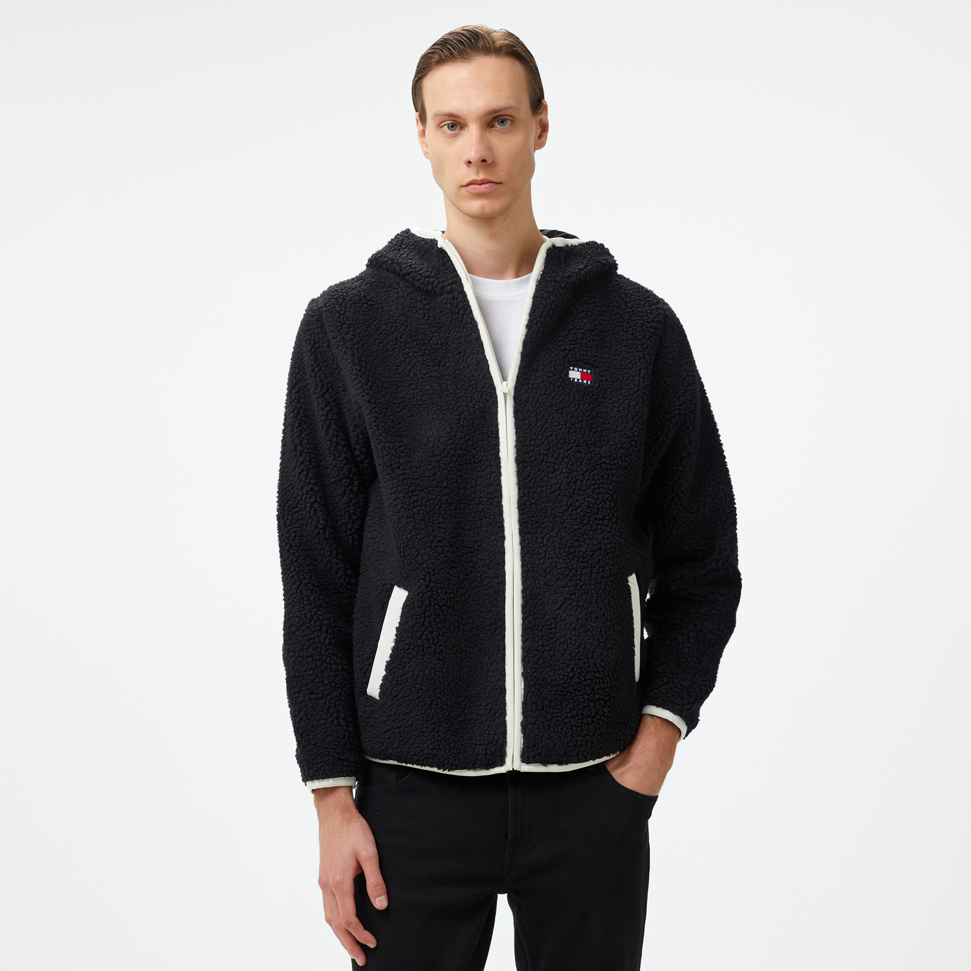 Tommy Jeans Reg Badge Teddy Erkek Siyah Sweatshirt