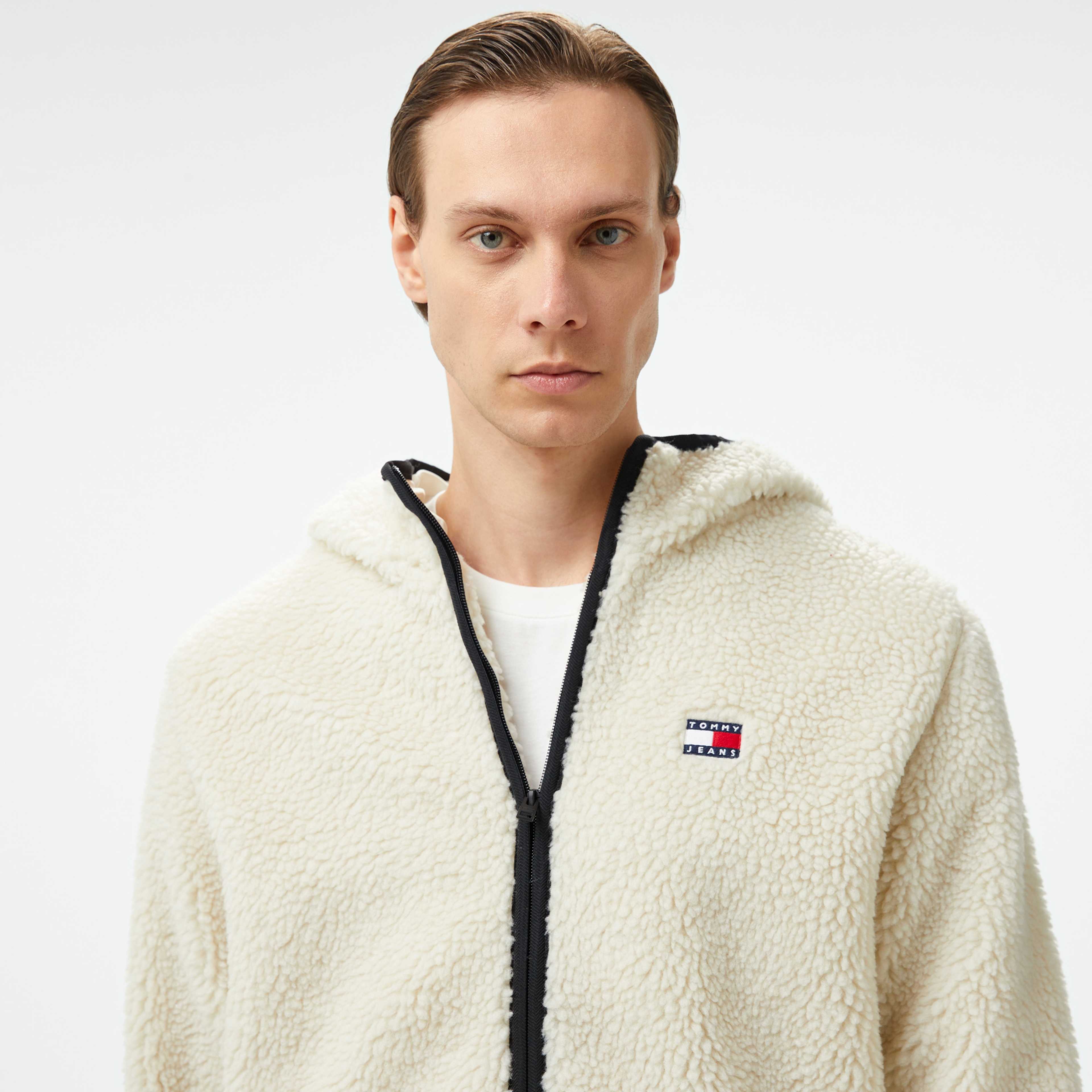 Tommy Jeans Reg Badge Teddy Erkek Bej Sweatshirt