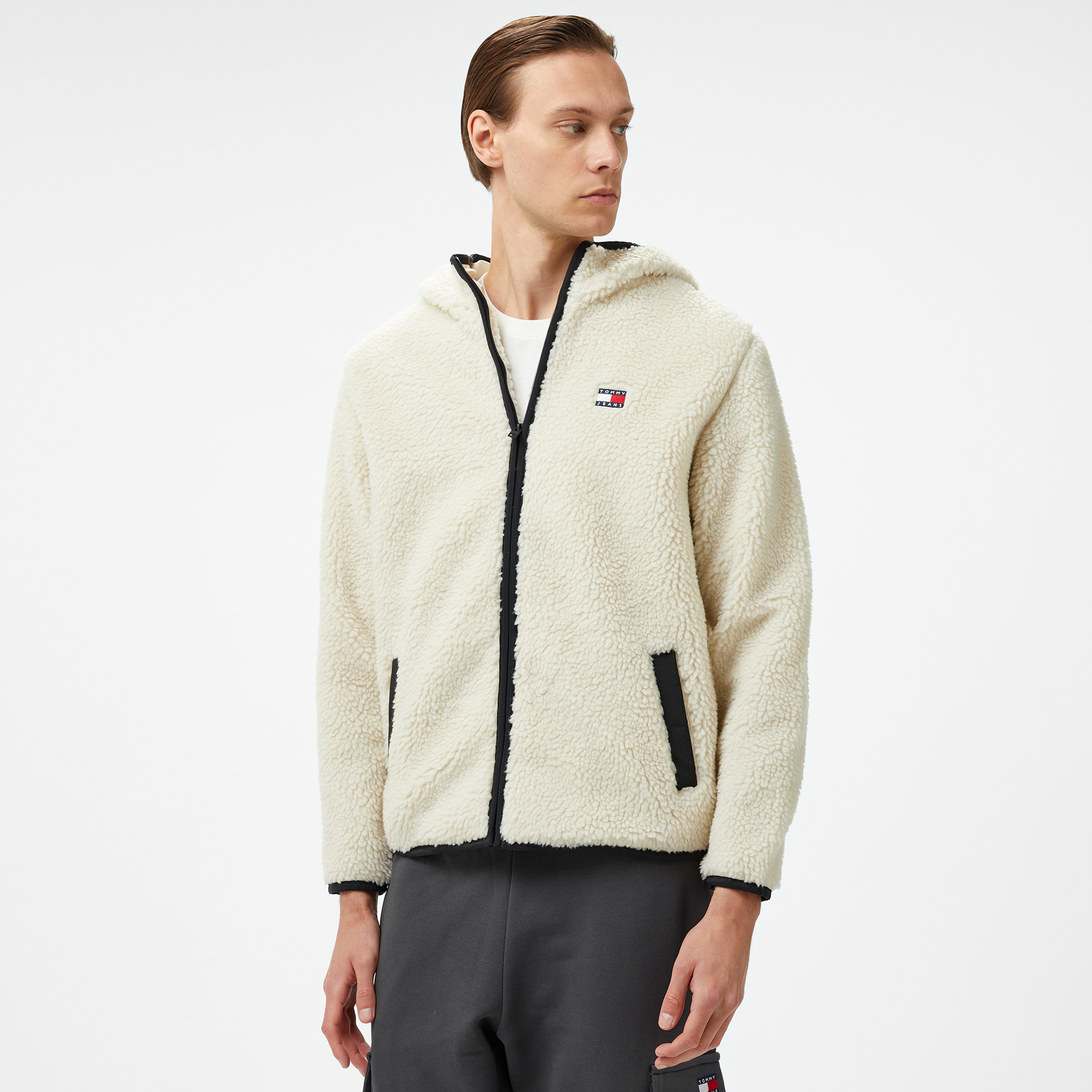 Tommy Jeans Reg Badge Teddy Erkek Bej Sweatshirt