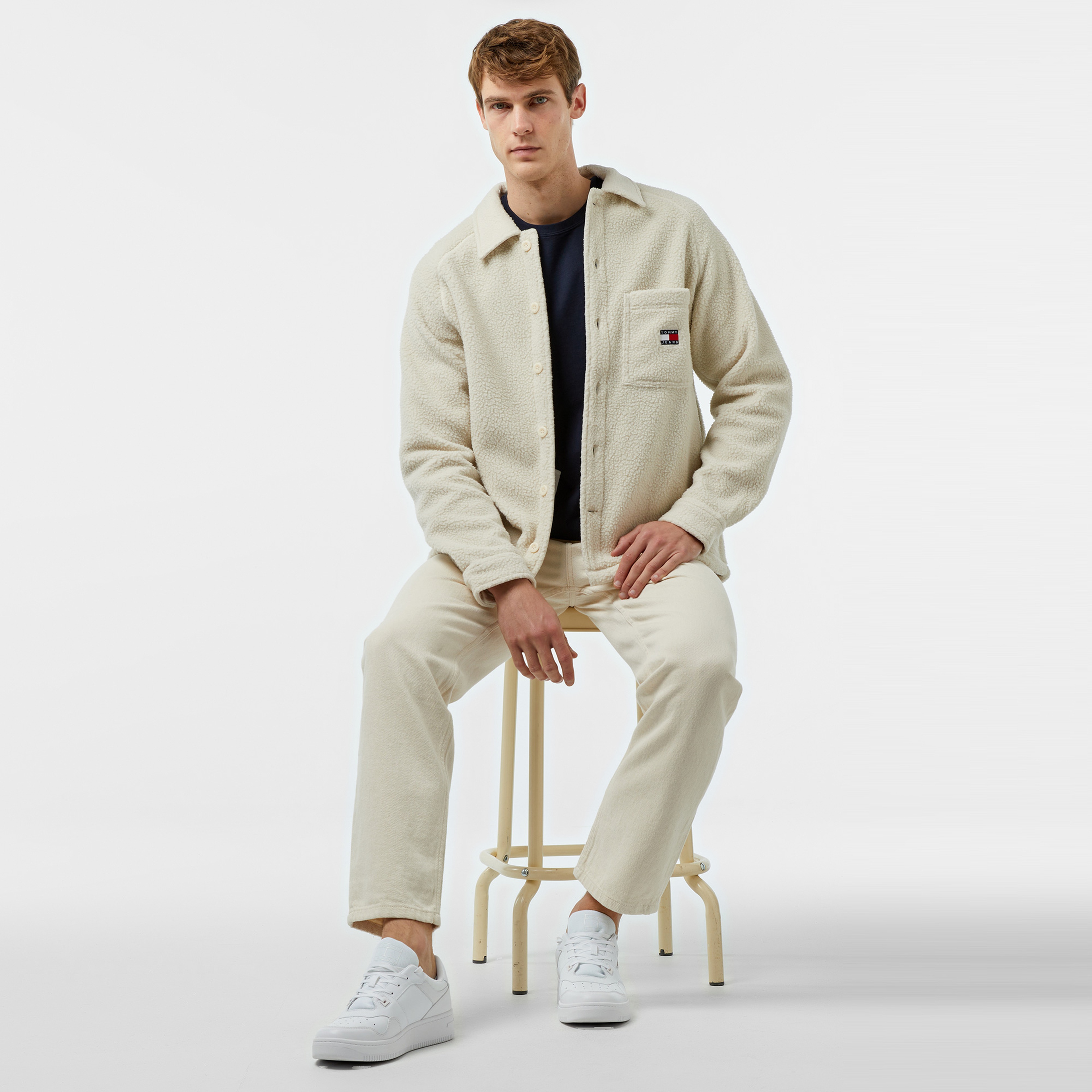 Tommy Jeans Badge Teddy Erkek Beyaz Gömlek