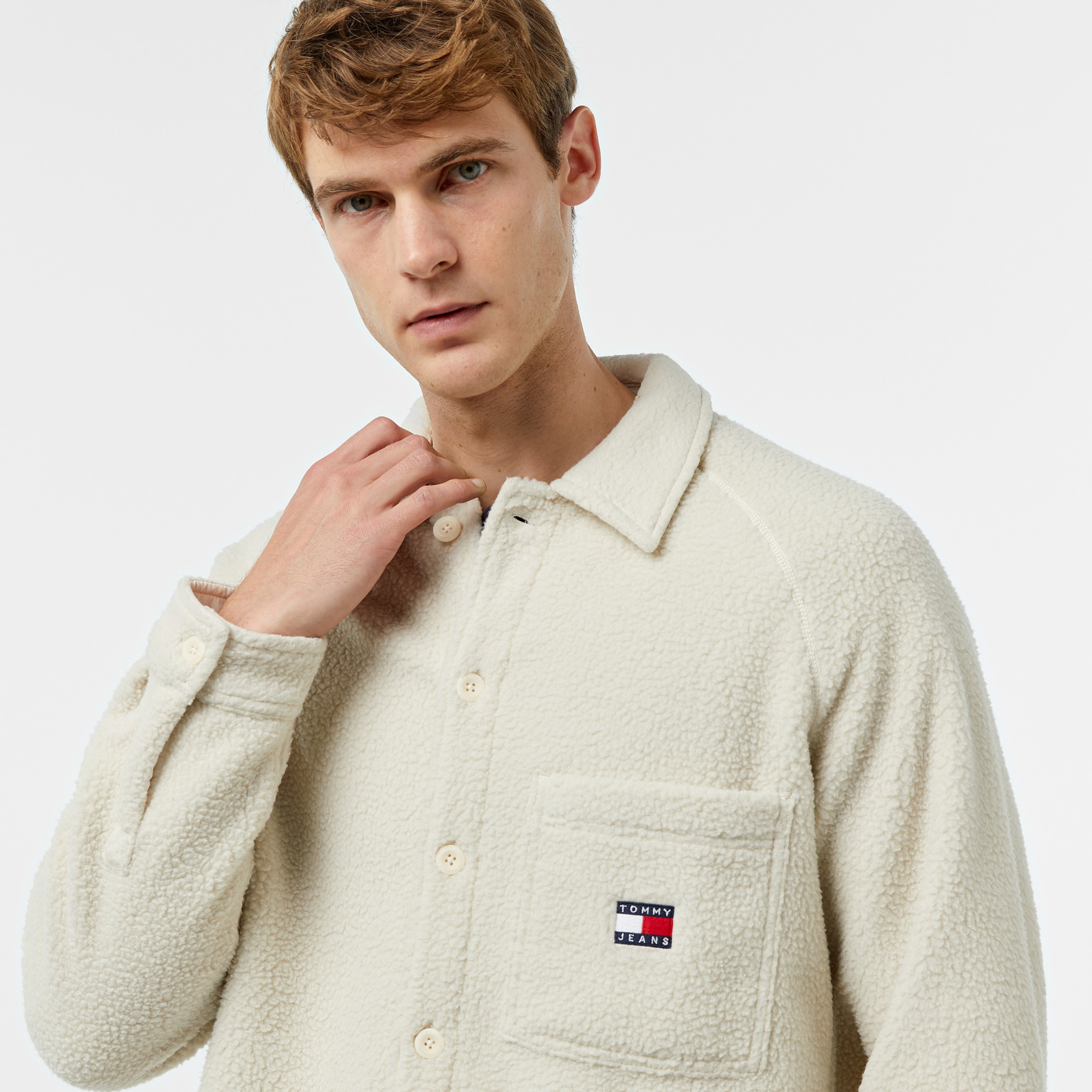 Tommy Jeans Badge Teddy Erkek Beyaz Gömlek