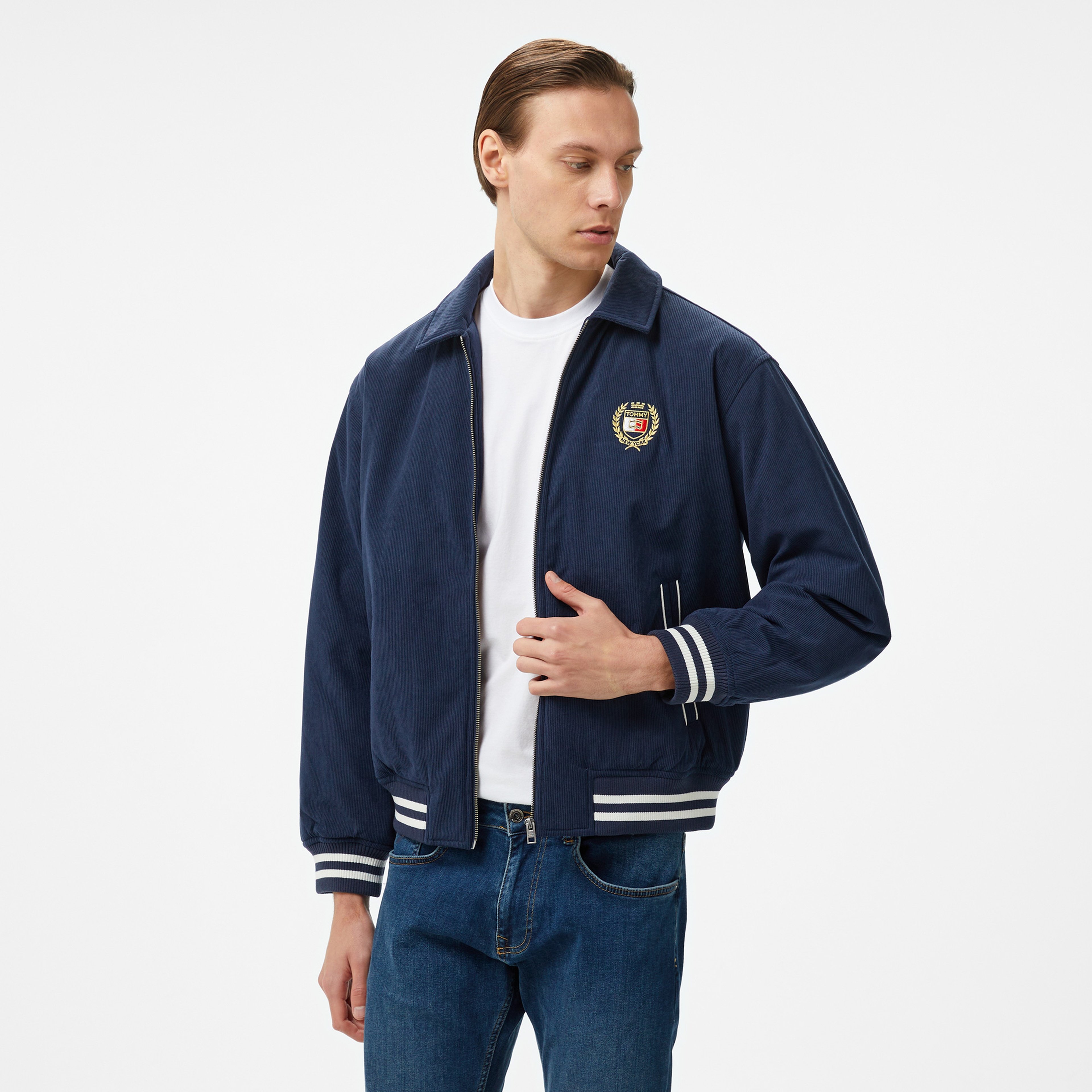 Tommy Jeans Crest Cord Letterman Erkek Mavi Ceket