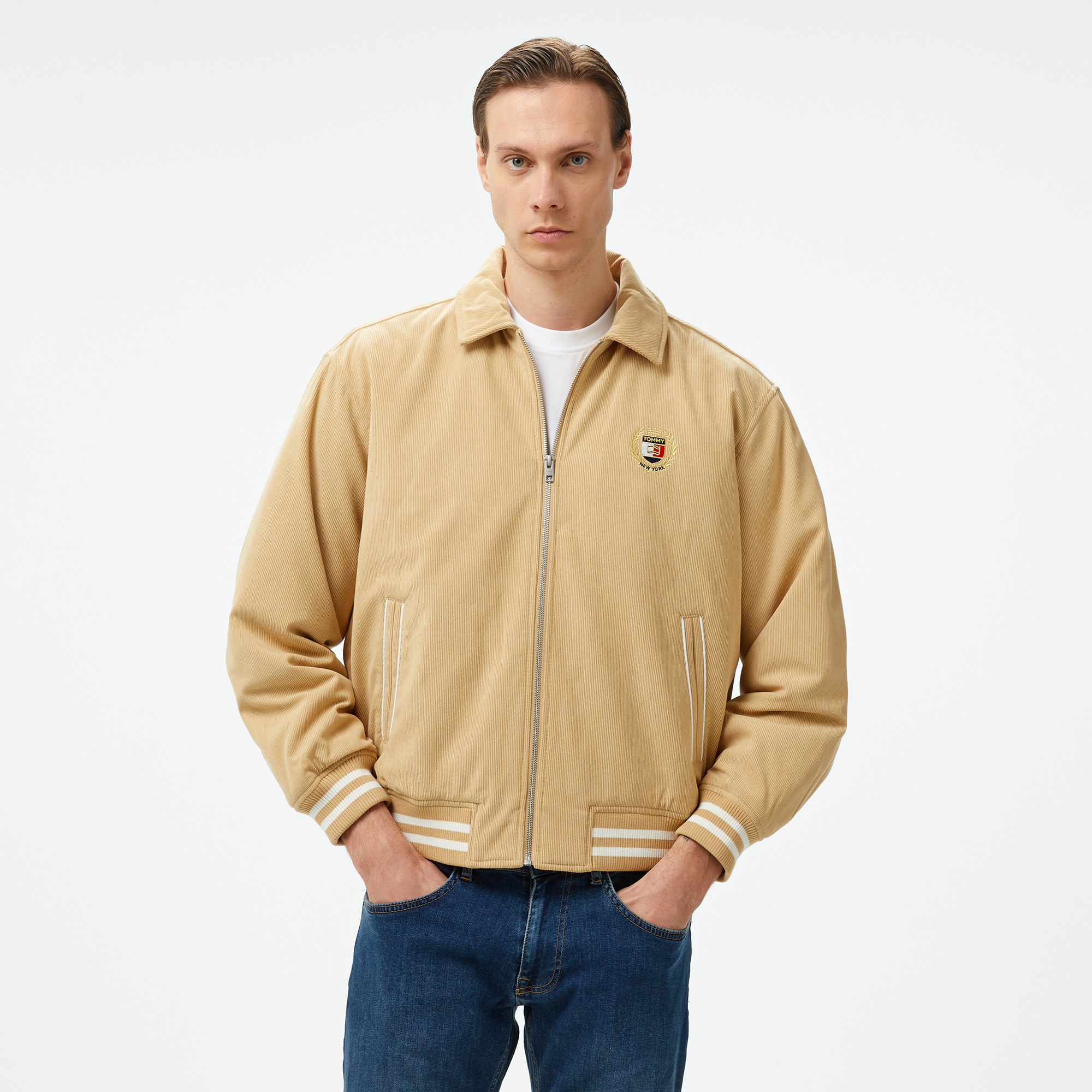 Tommy Jeans Crest Cord Letterman Erkek Mavi CeketXLDM0DM19626