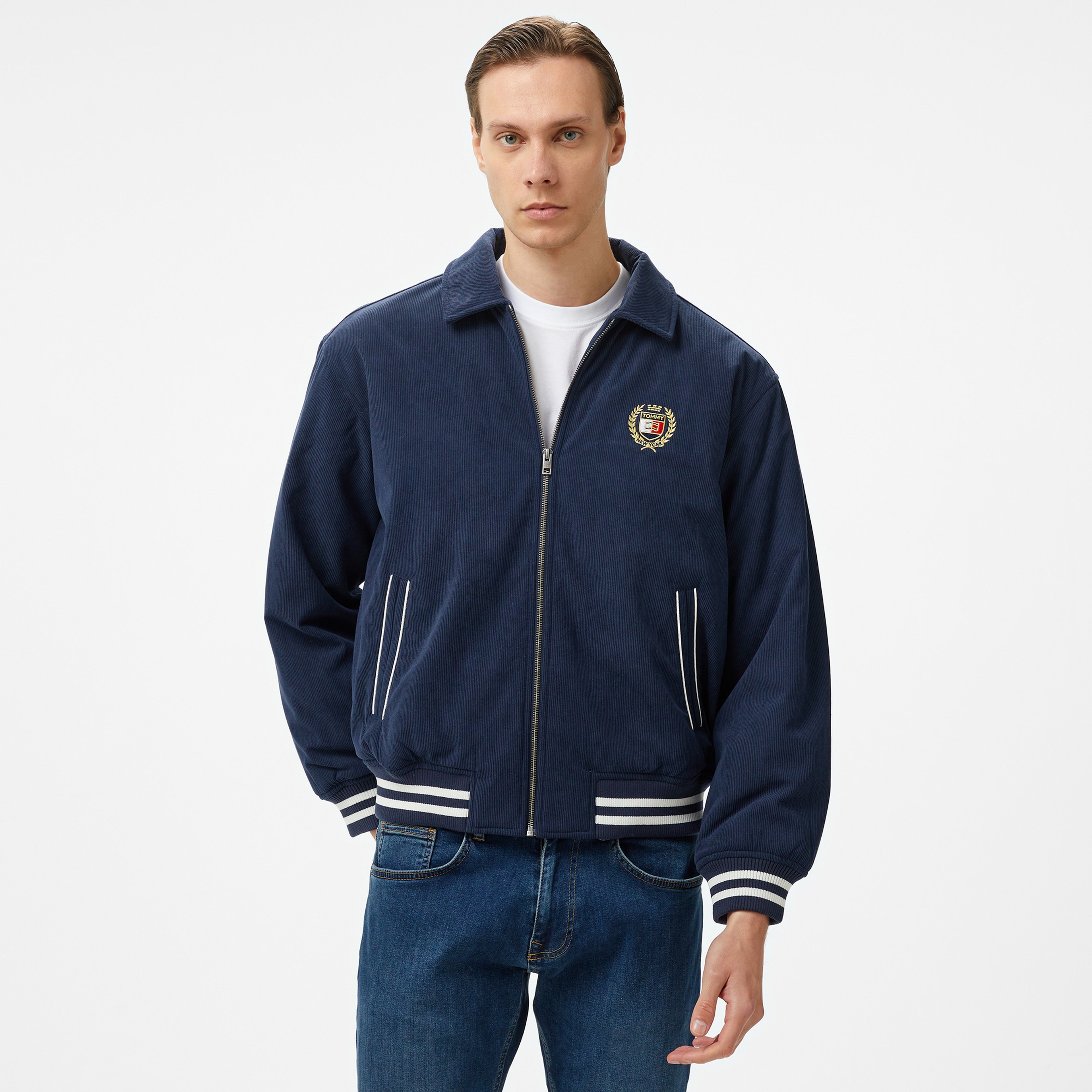 Tommy Jeans Crest Cord Letterman Erkek Mavi Ceket