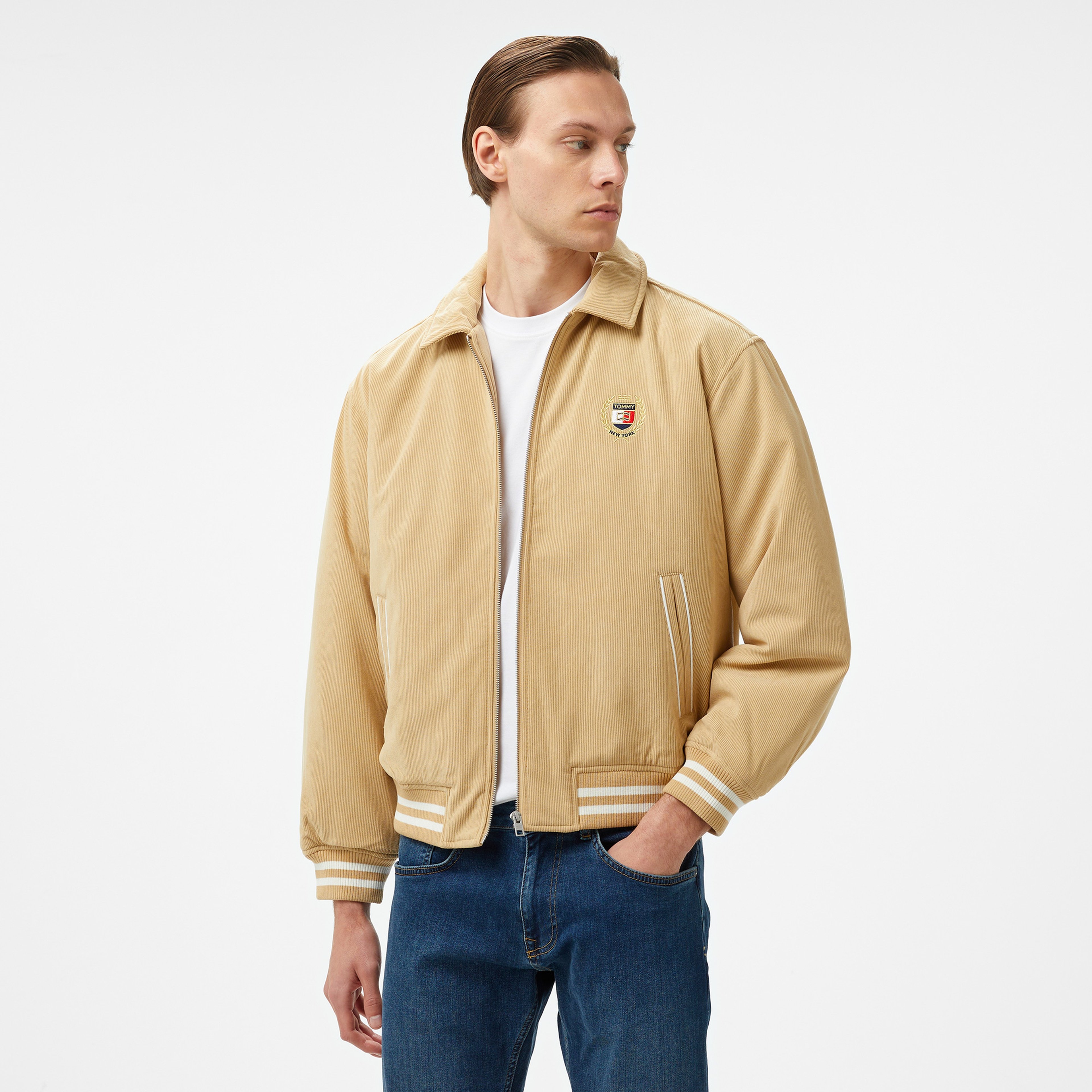 Tommy Jeans Crest Cord Letterman Erkek Bej Ceket