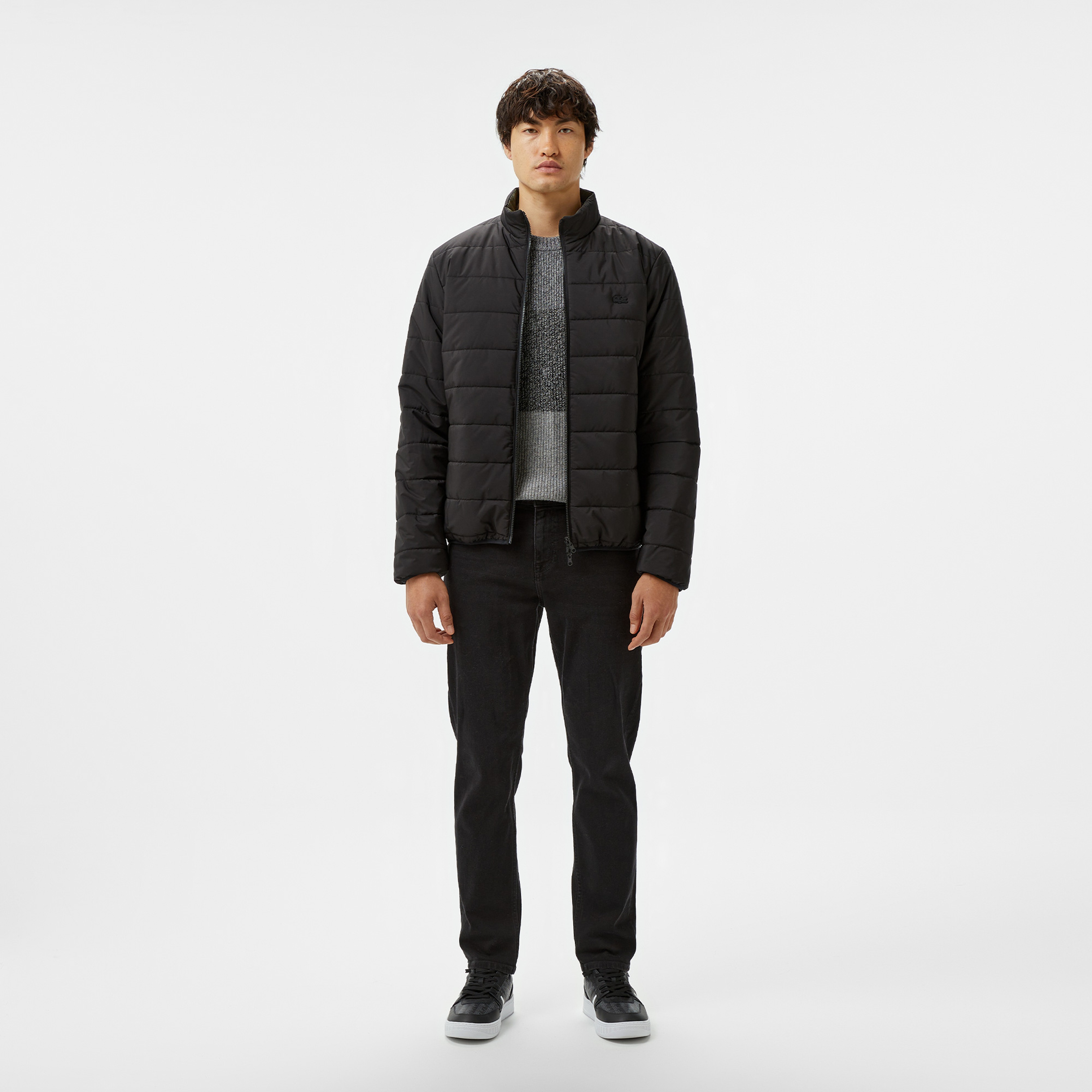 Erkek Regular Fit Dik Yaka Çift Taraflı Siyah Mont