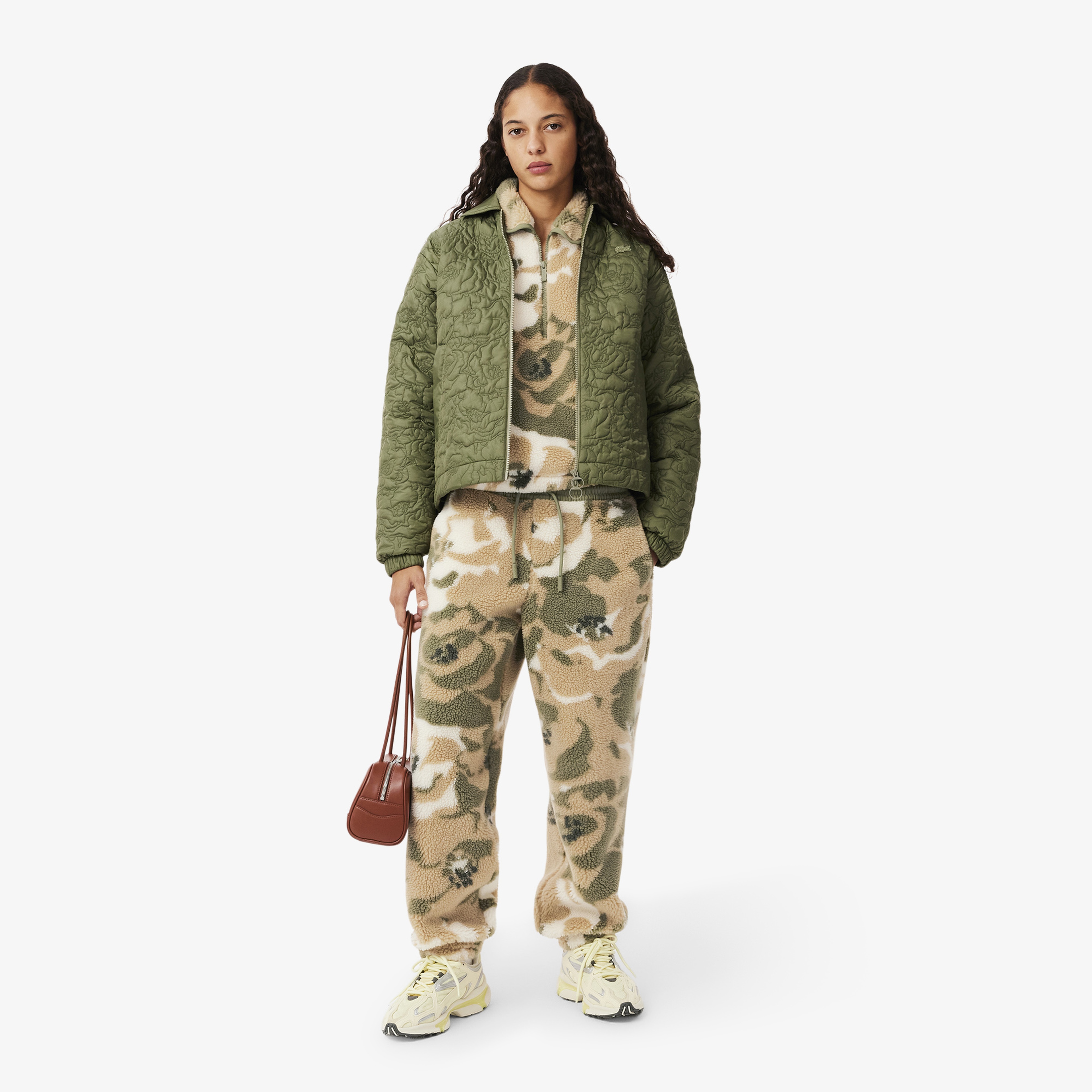 Kadın Oversize Fit Yarım Fermuarlı Haki Sweatshirt