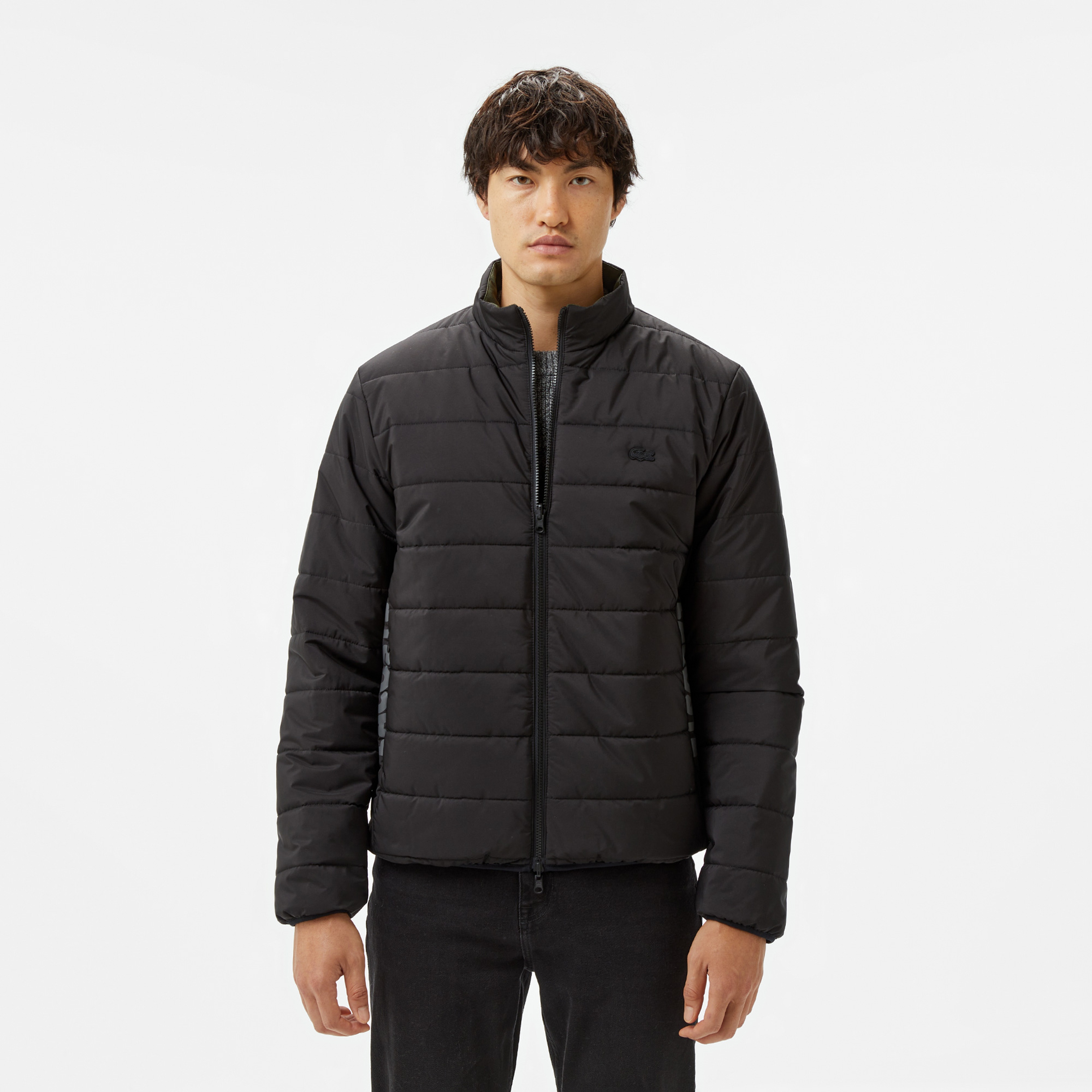 Erkek Regular Fit Dik Yaka Çift Taraflı Siyah Mont