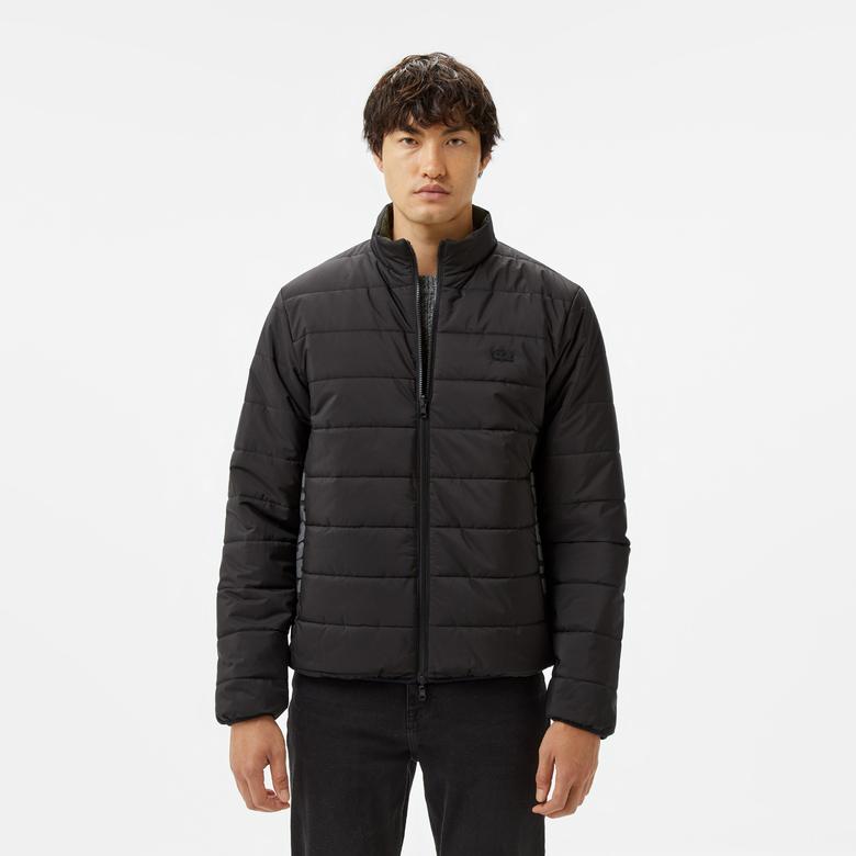 Erkek Regular Fit Dik Yaka Çift Taraflı Siyah Mont