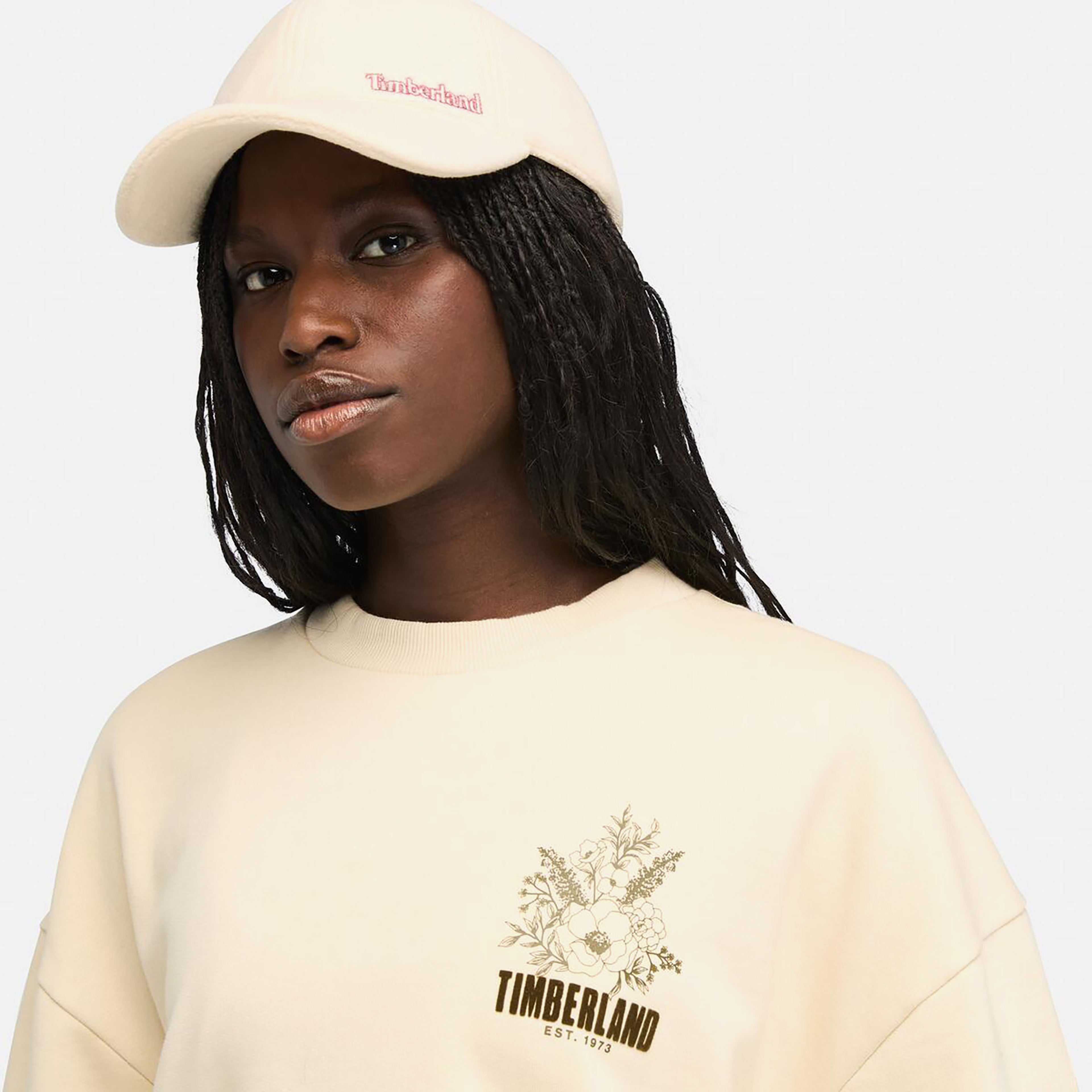 Timberland Brushed Chest Graphic Crew Kadın Krem Sweatshirt
