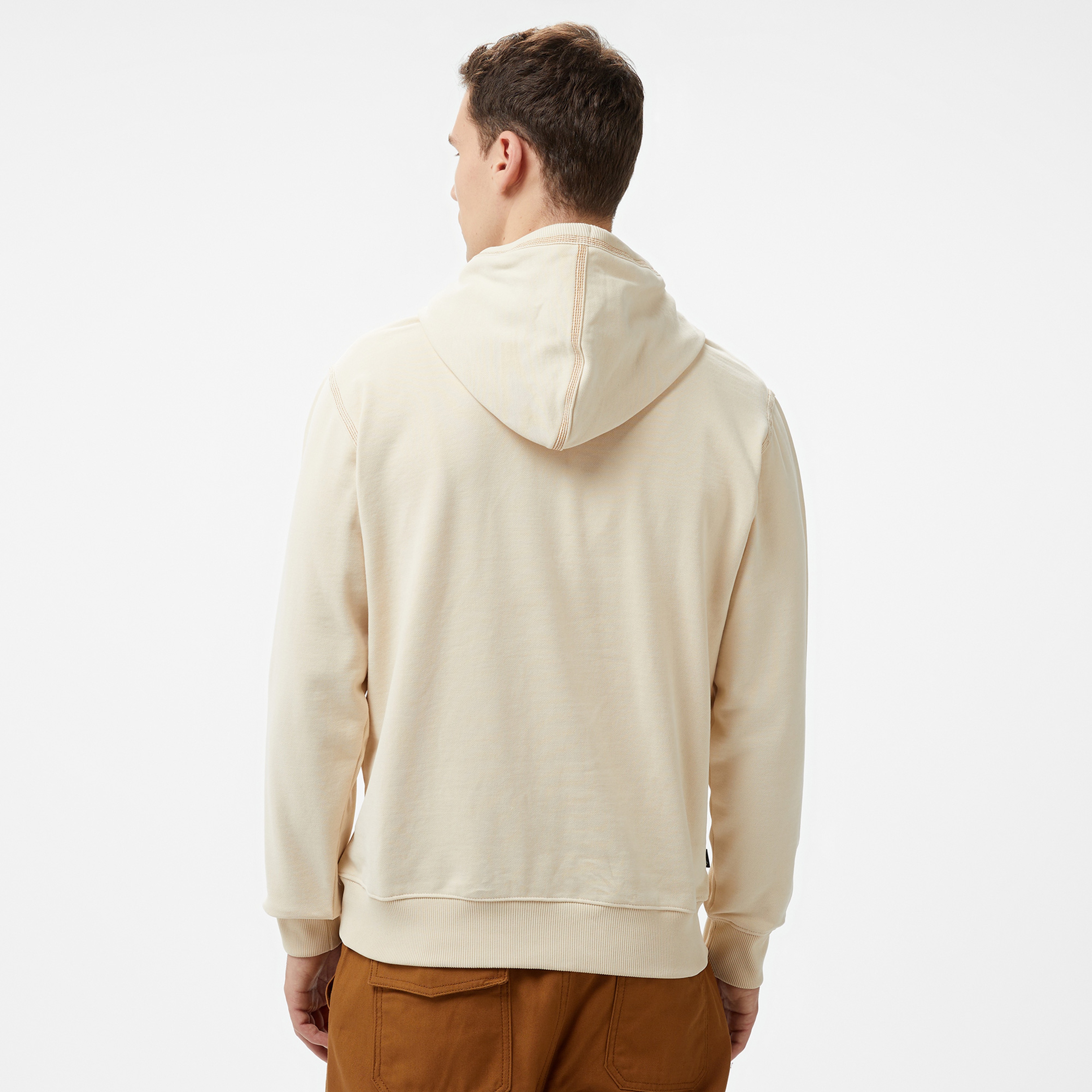 Timberland Contrast Stitch Logo Erkek Krem Hoodie
