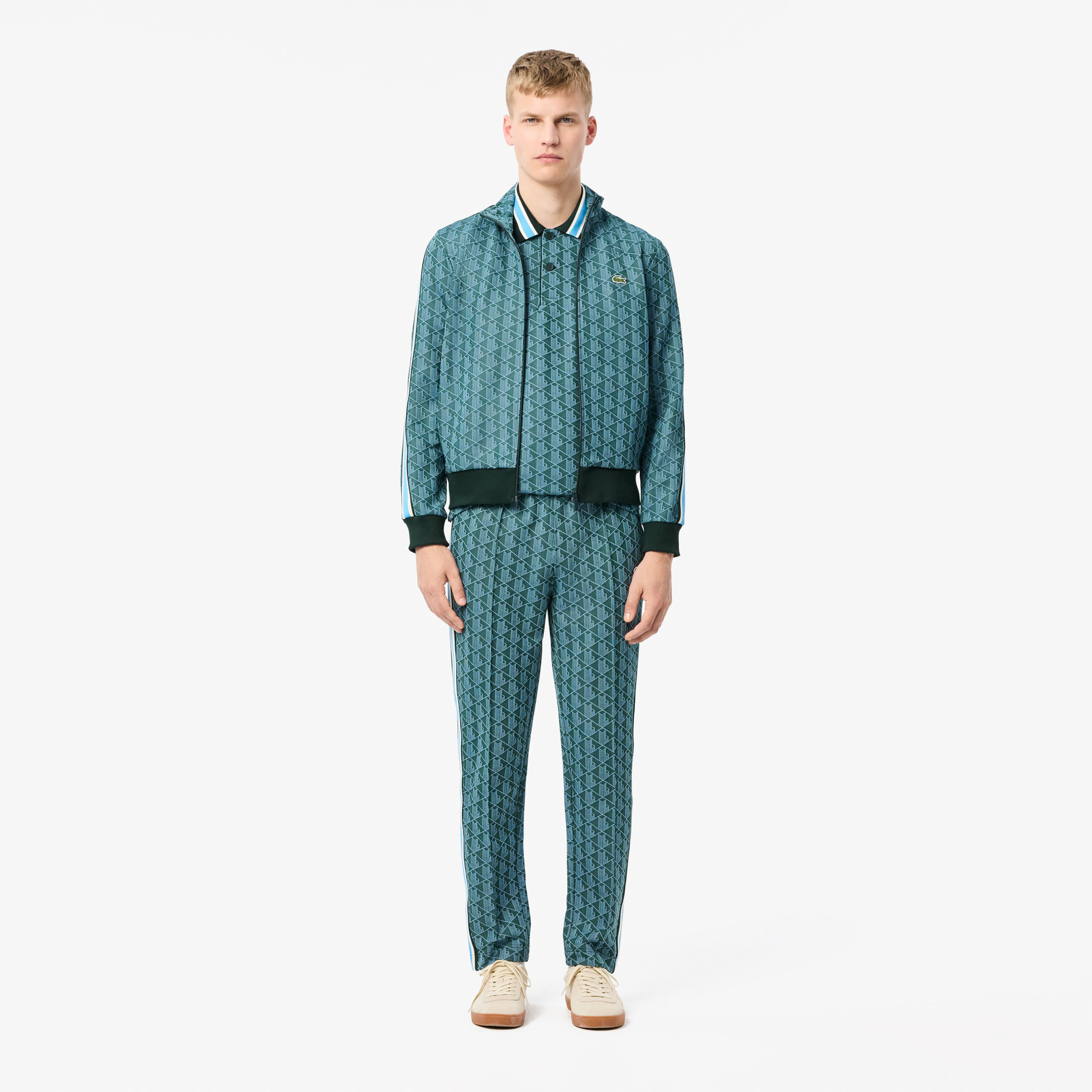 Erkek Classic Fit Monogram Yeşil Polo