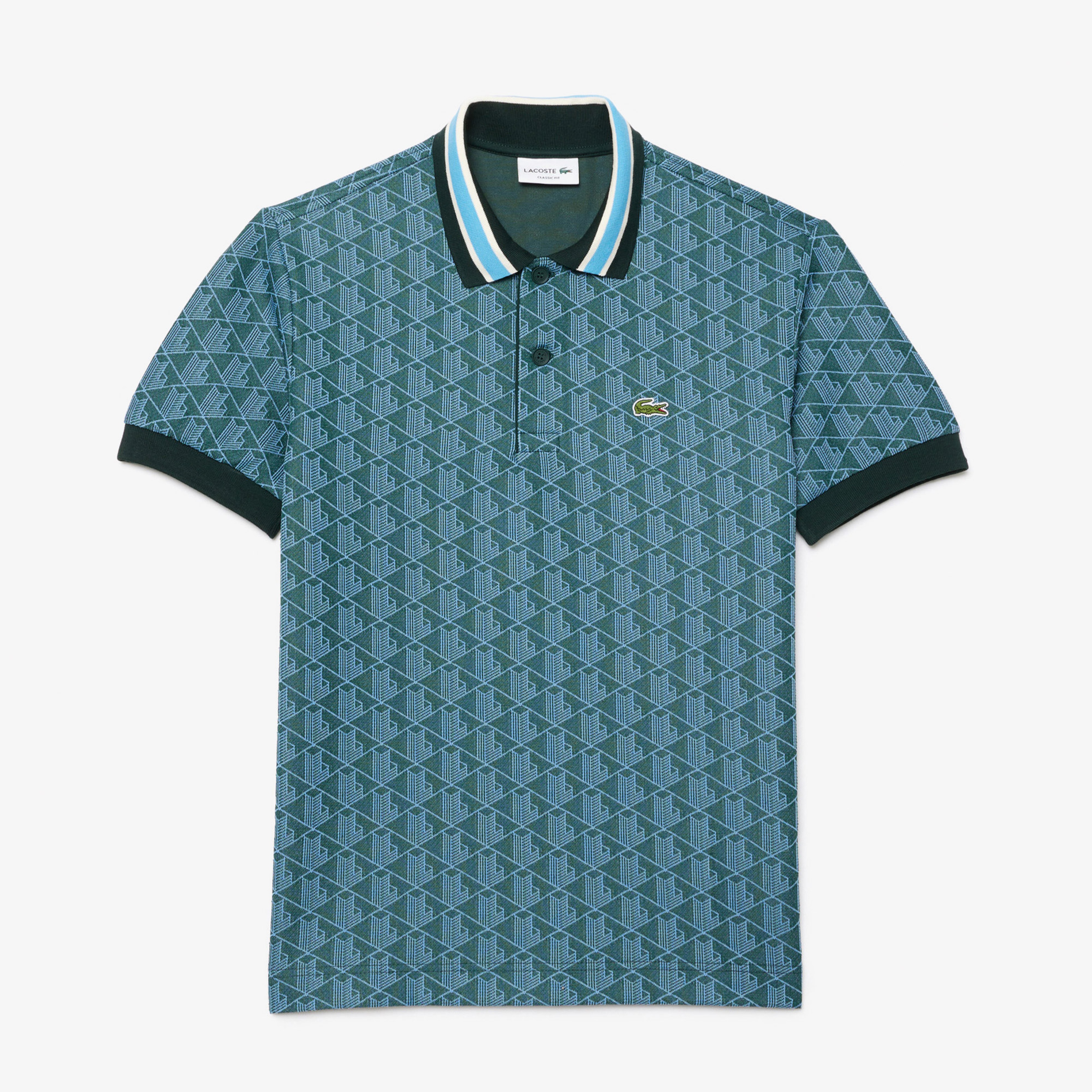 Erkek Classic Fit Monogram Yeşil Polo