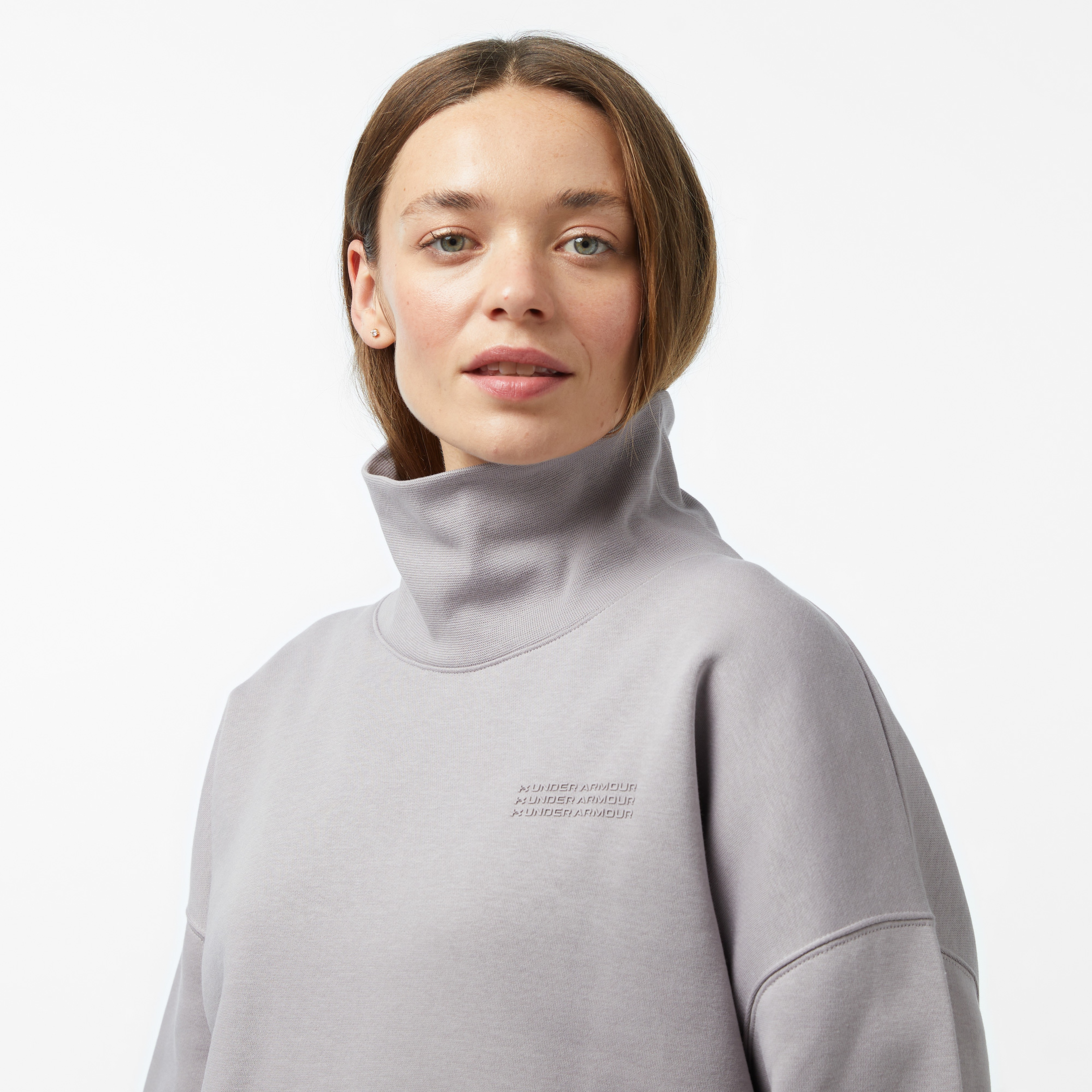 Under Armour icon Fleece Os Mock Crew Kadın Gri Sweatshirt