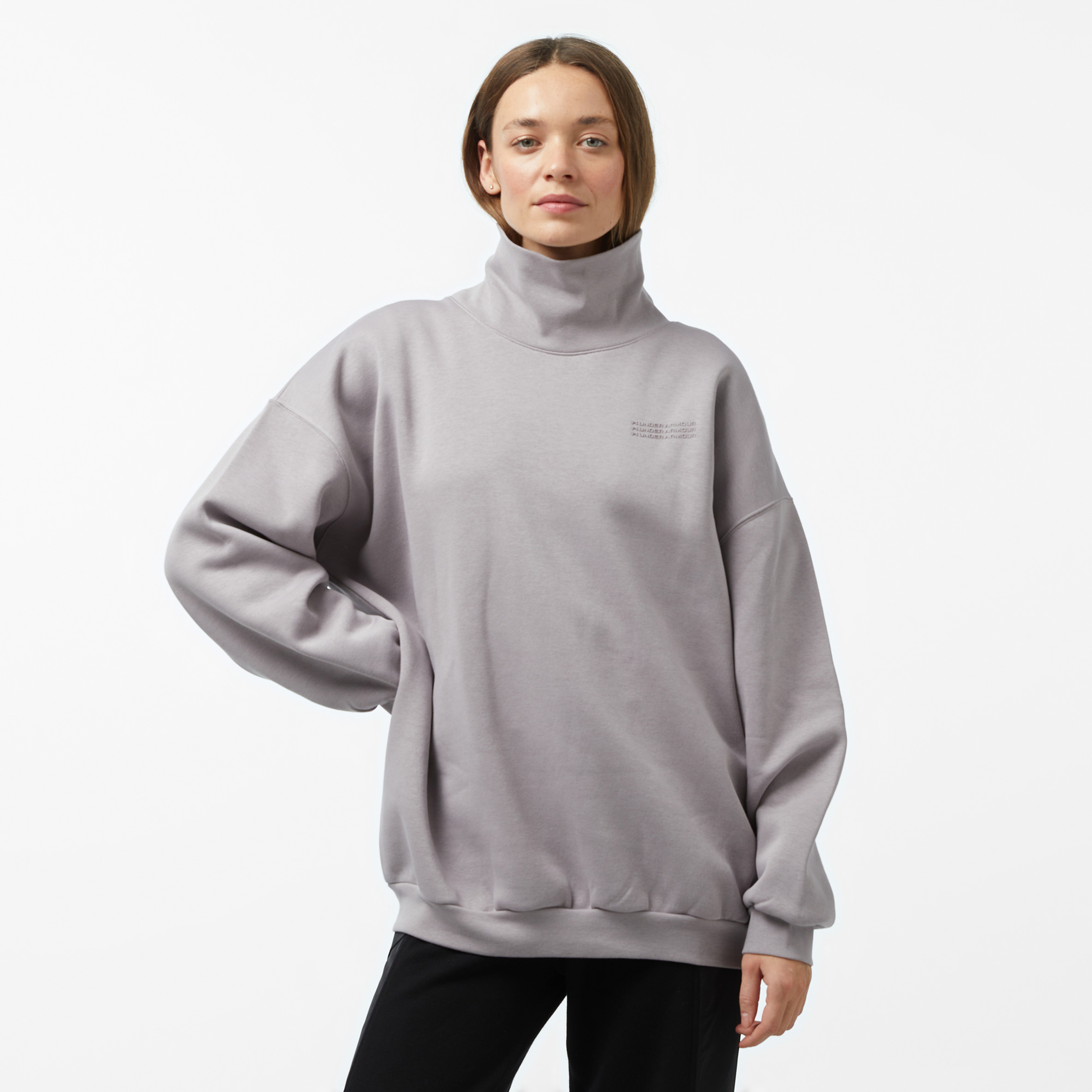 Under Armour icon Fleece Os Mock Crew Kadın Gri Sweatshirt