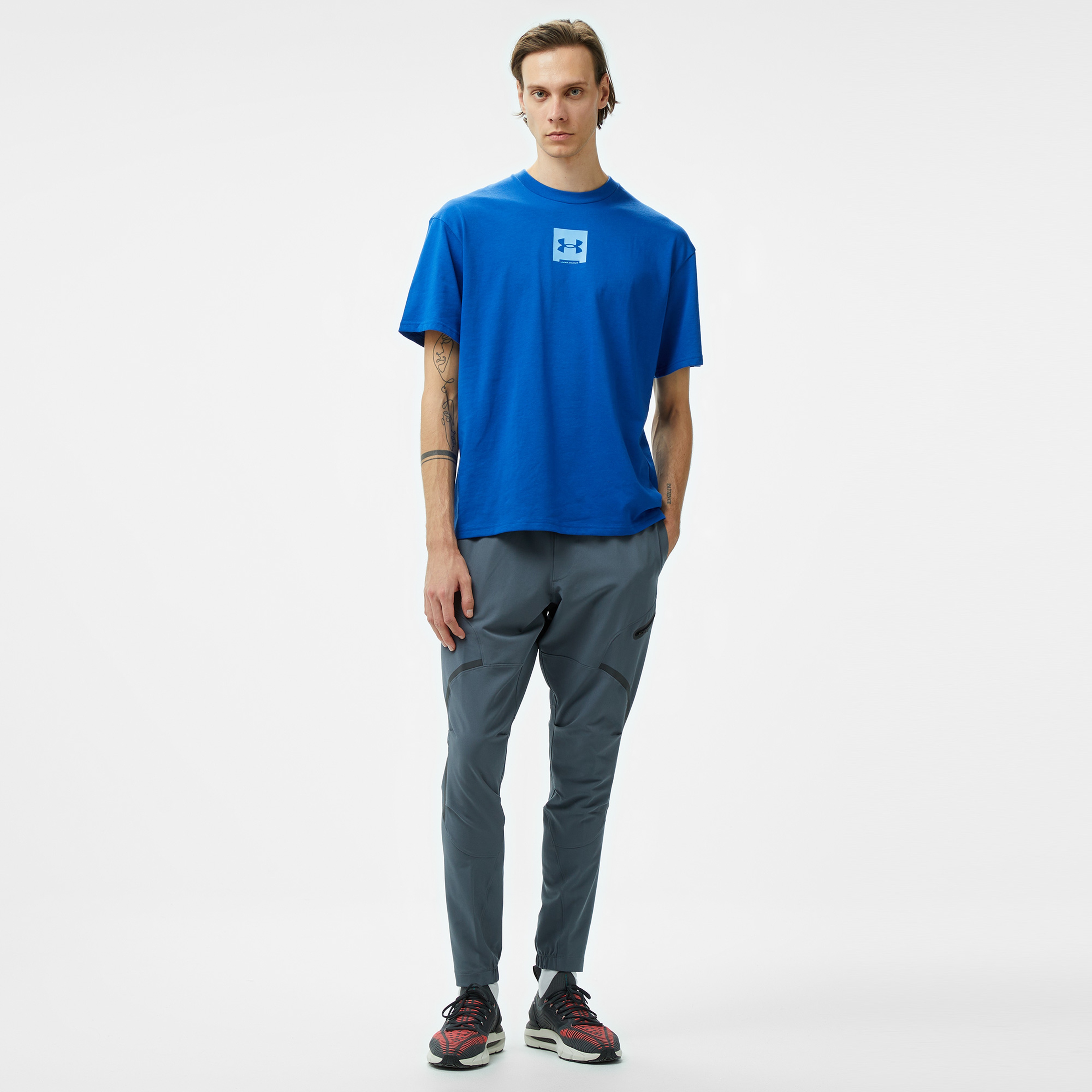 Under Armour Hw Os Sm Box Ss Erkek Mavi T-Shirt