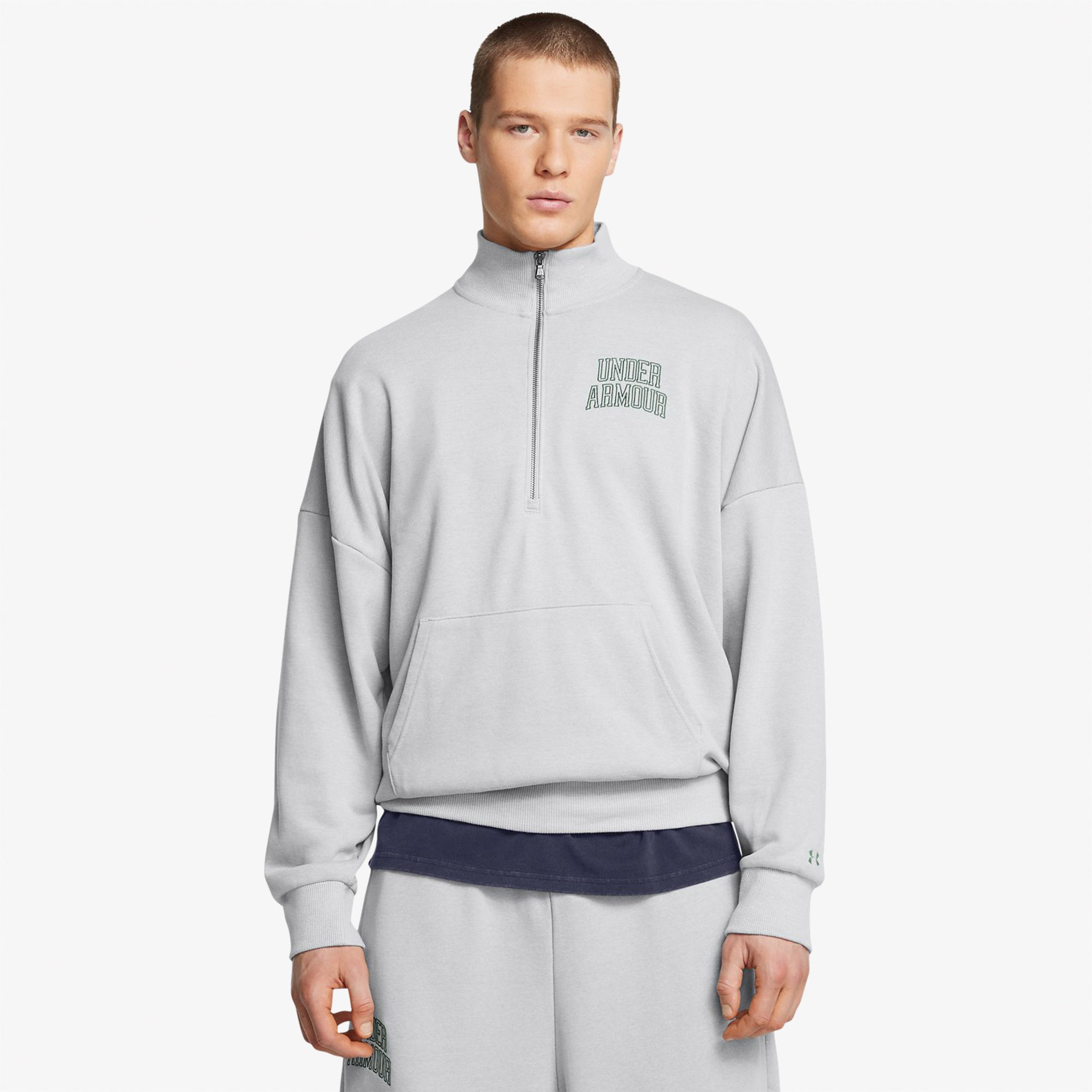 Under Armour icon Hwt Terry Os 1/2 Zip Erkek Gri Sweatshirt