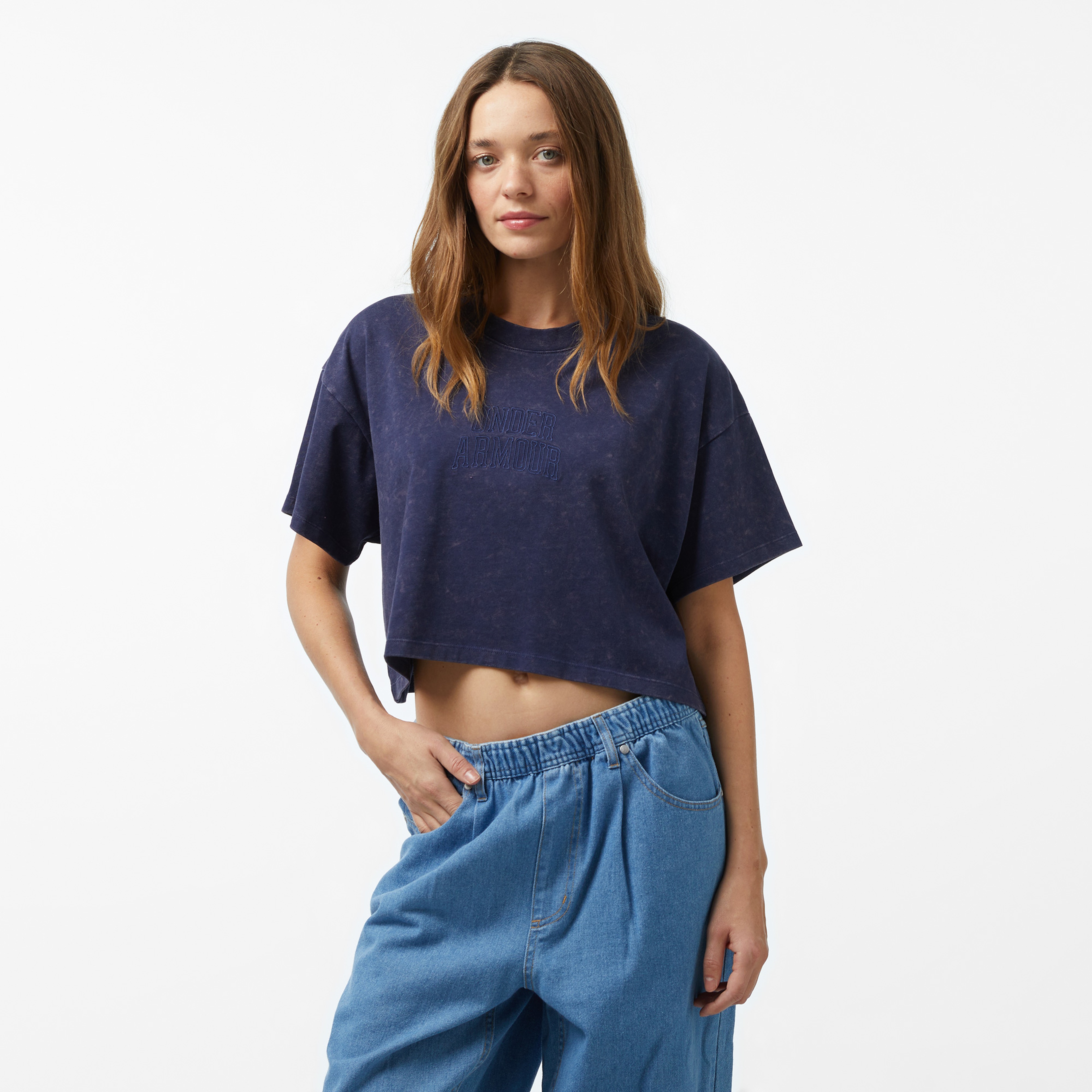 Under Armour Varsity Crop Hw Ss Kadın Lacivert T-Shirt