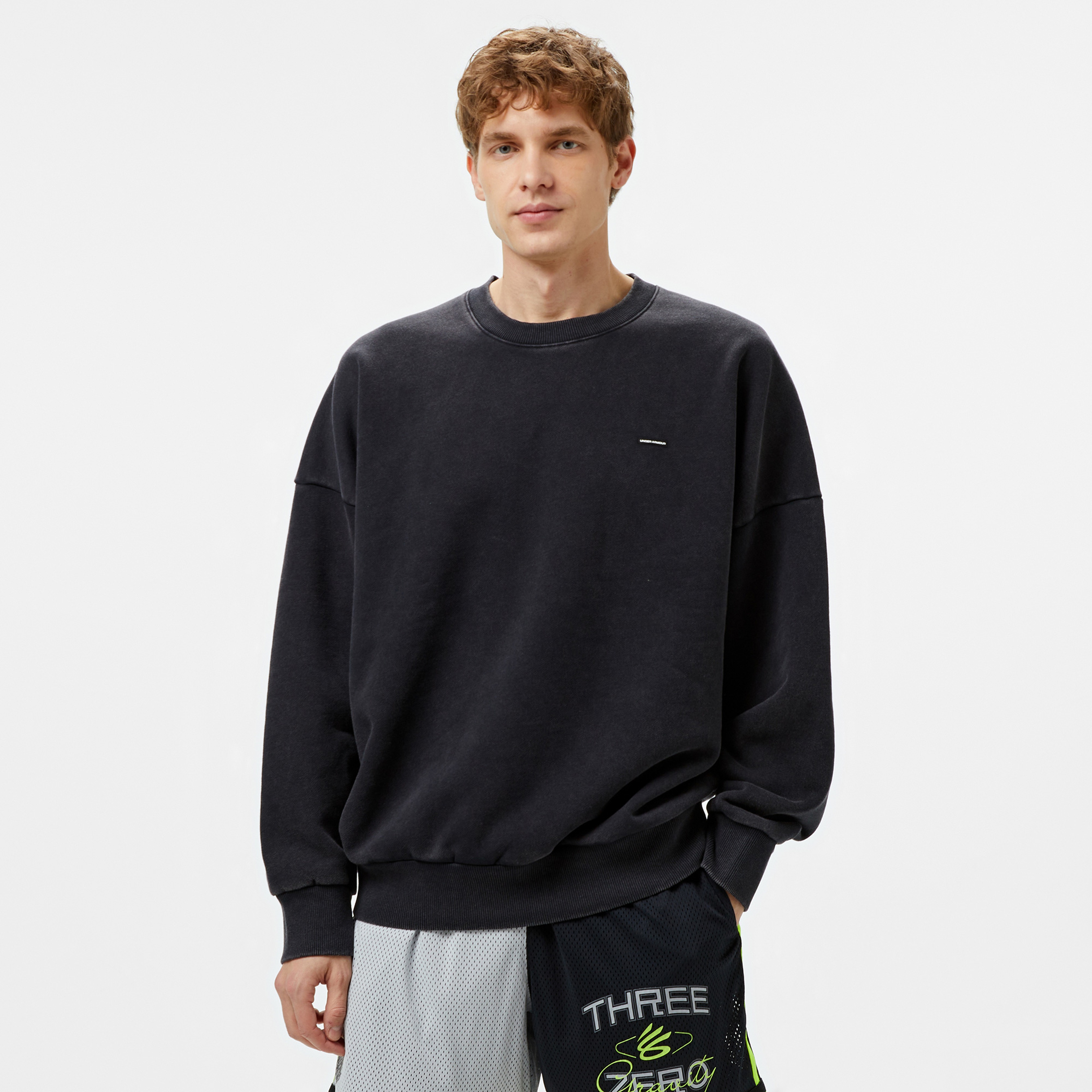 Under Armour icon Hwt Flc Wash Os Crew Erkek Siyah Sweatshirt