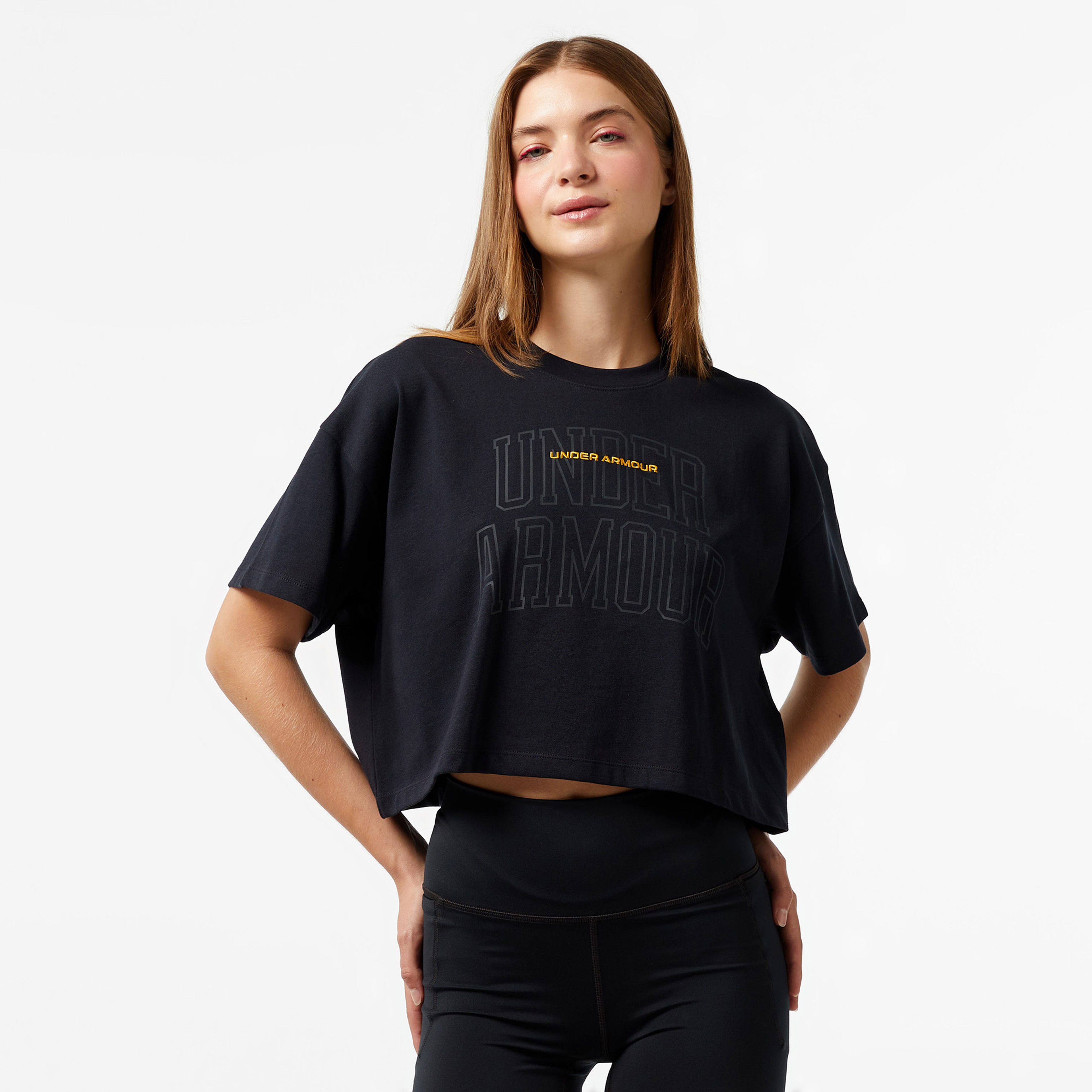Under Armour Varsity Mix Hw Ss Crop Kadın Siyah T-Shirt