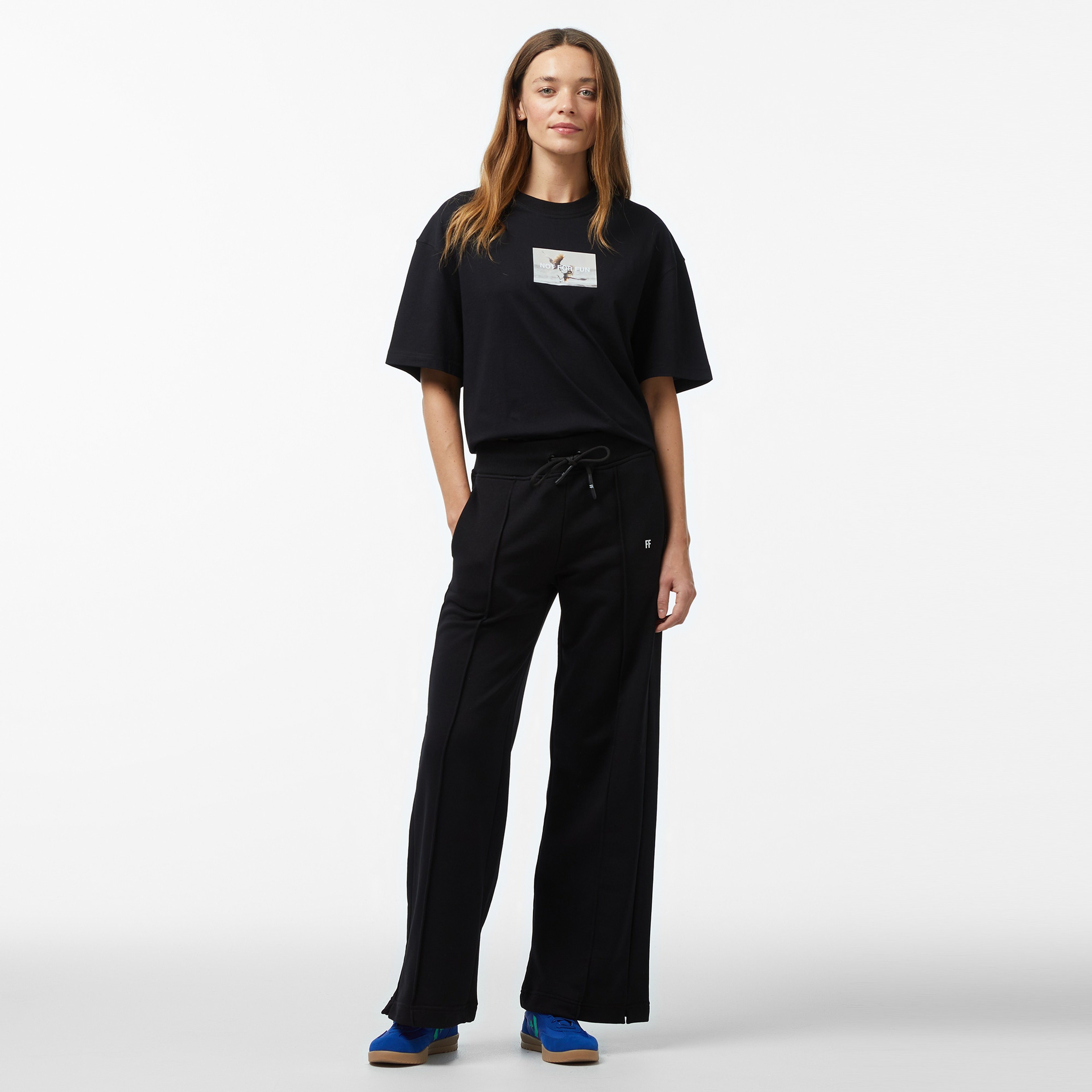 Forfun Ff High Waisted Wide Leg Kadın Siyah Eşofman Altı