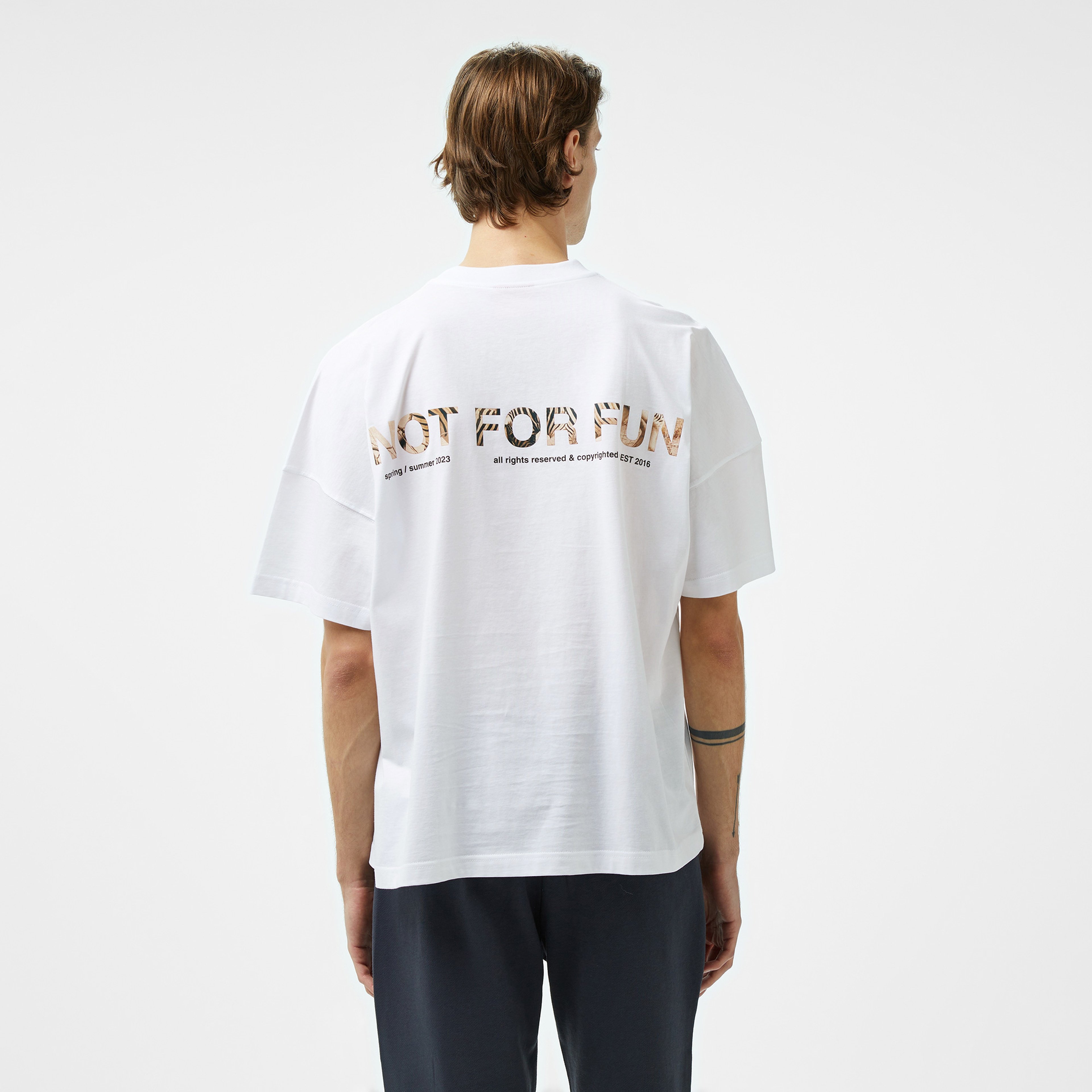 Forfun Not For Fun 006 Oversize Drop Shoulder Erkek Beyaz T-Shirt