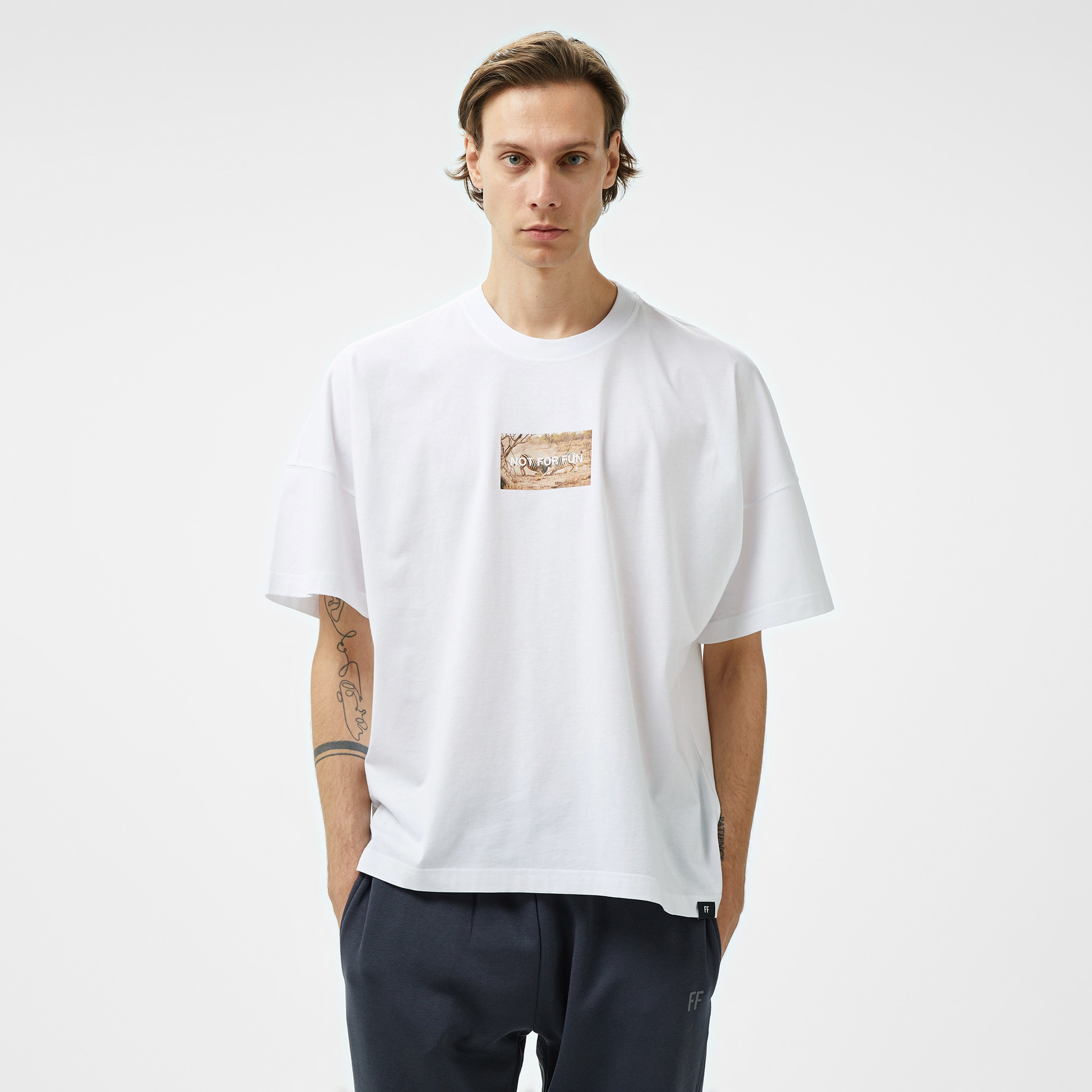 Forfun Not For Fun 006 Oversize Drop Shoulder Erkek Beyaz T-Shirt